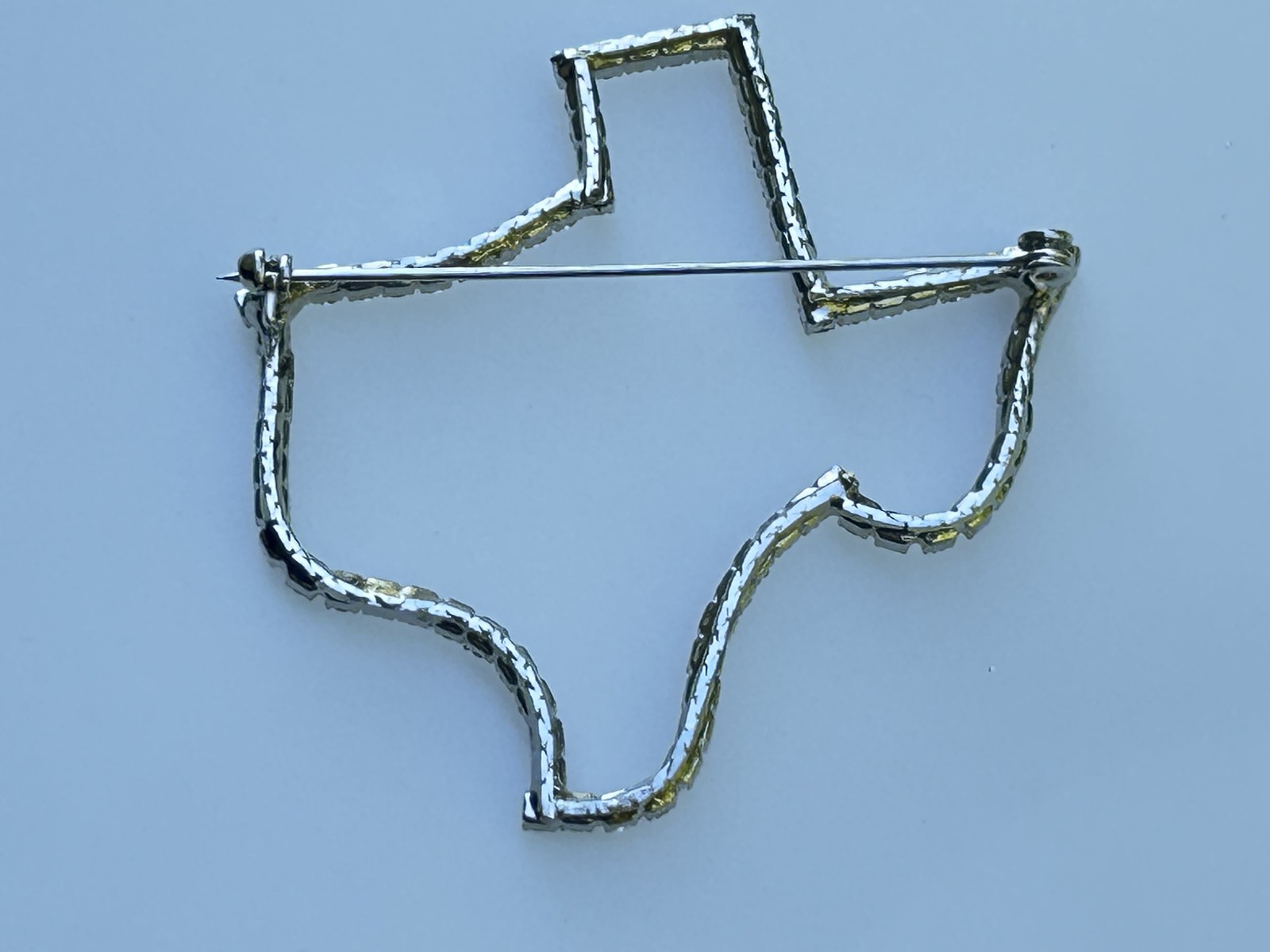 Texas Map Outline Rhinestone Brooch Pin Silver Tone State Pride Jewelry
