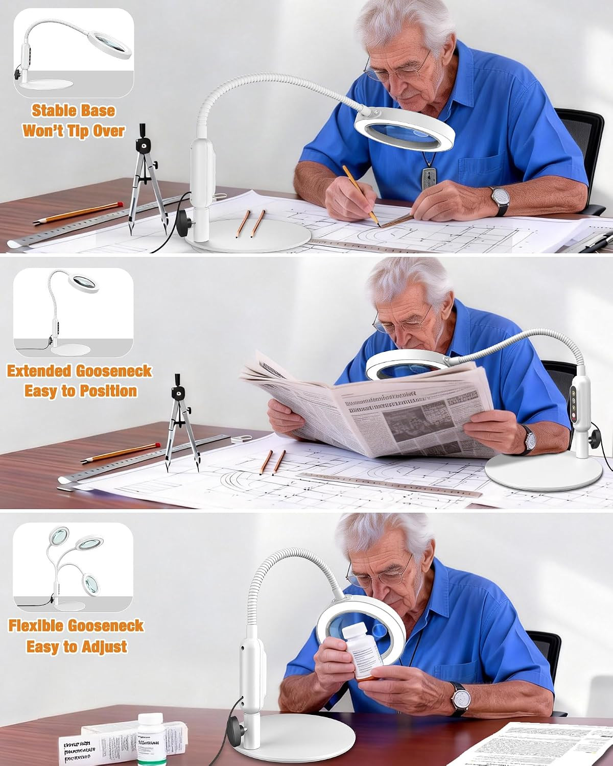 Magnifying Glass with Light and Stand, 5 Color Modes Stepless Dimmable, Optical