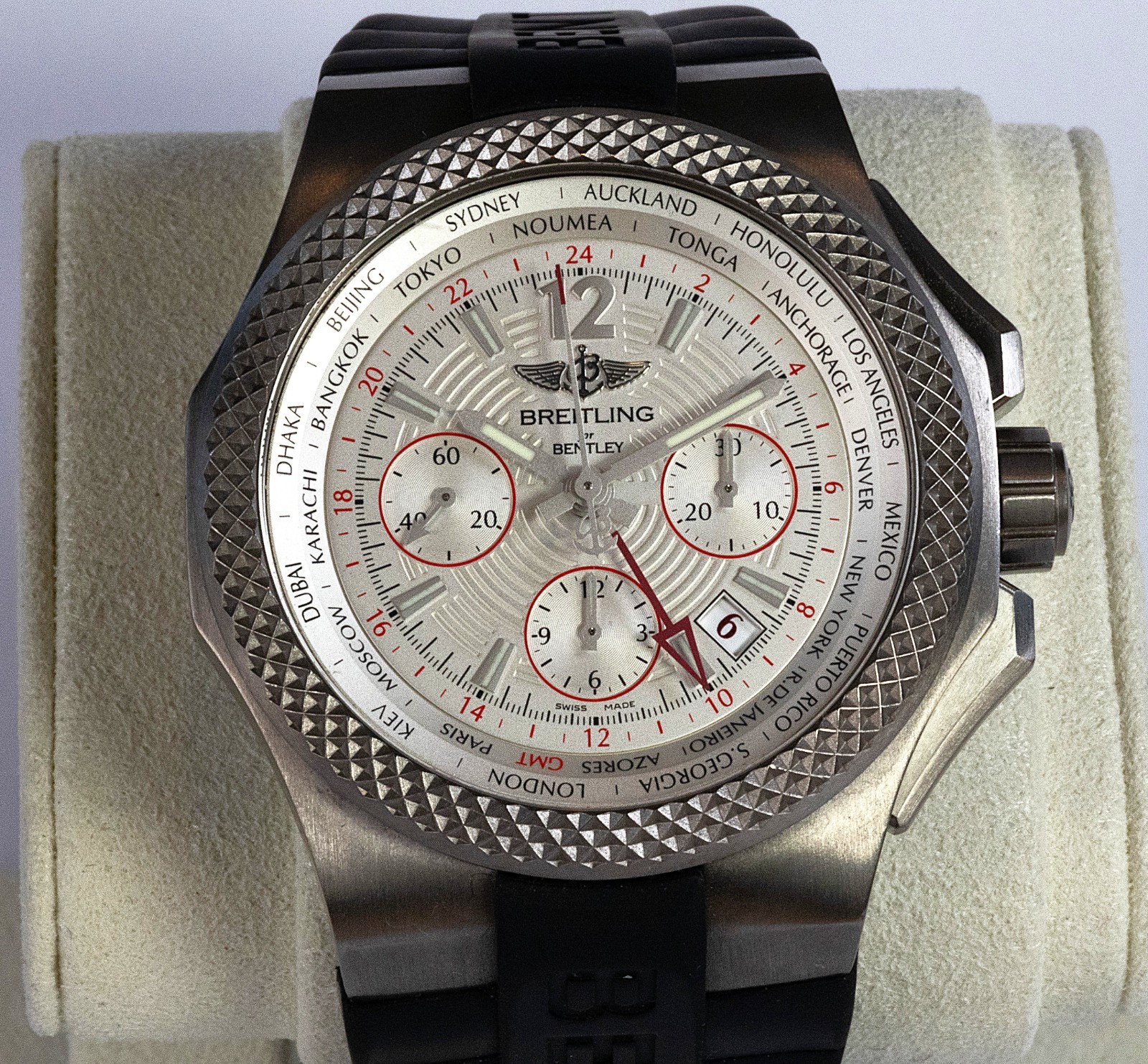 Breitling Bentley GMT Light Body B04 White Dial Rubber Strap 45mm Titanium Case