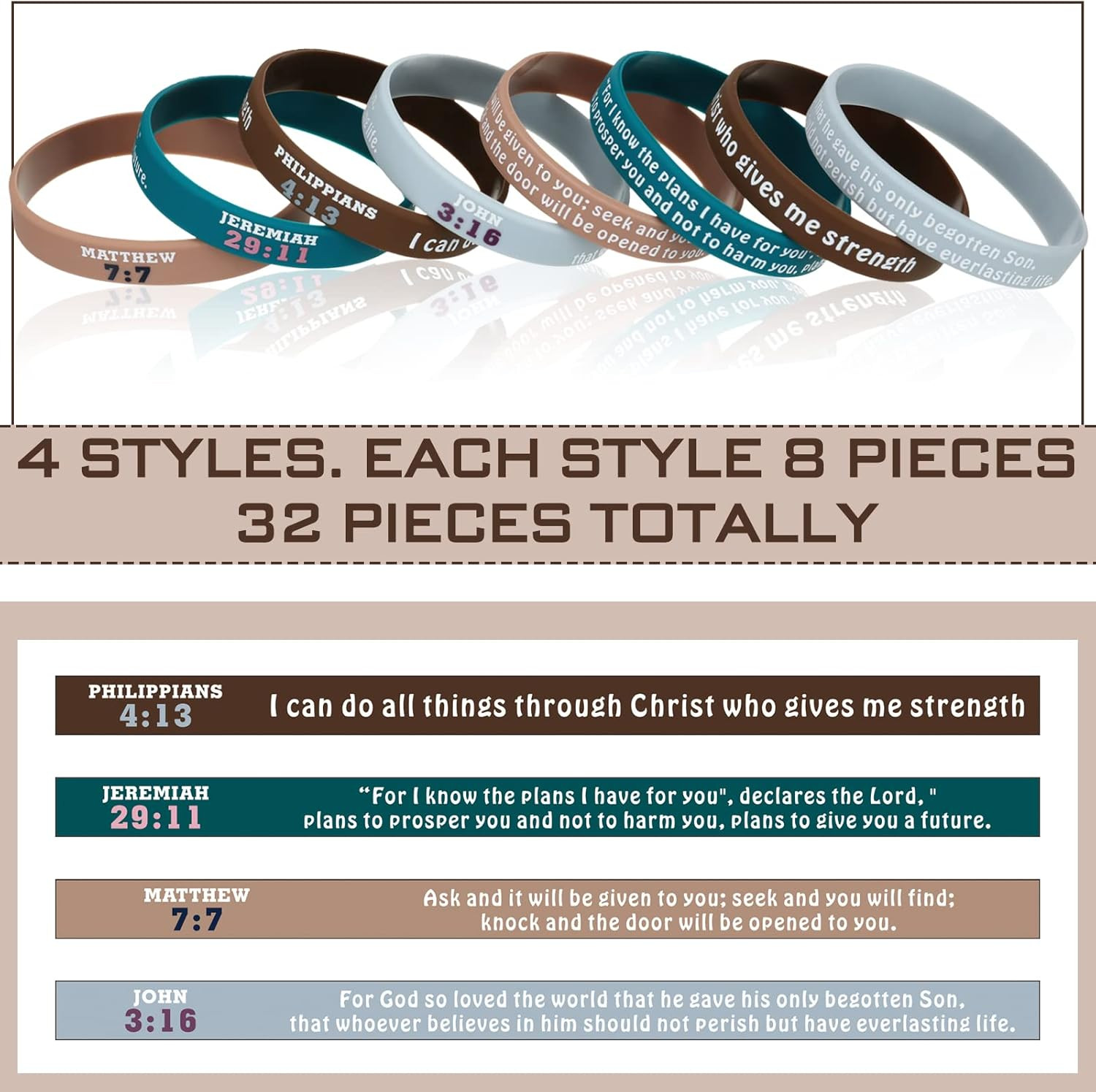 32 Pcs Bible Verse Bracelets Christian Scripture Silicone Wristbands Religious J