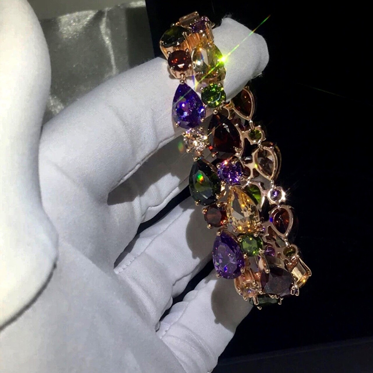 18k Rose Gold Filled Multicolor Tennis Bracelet made w Swarovski Crystal 6.5”