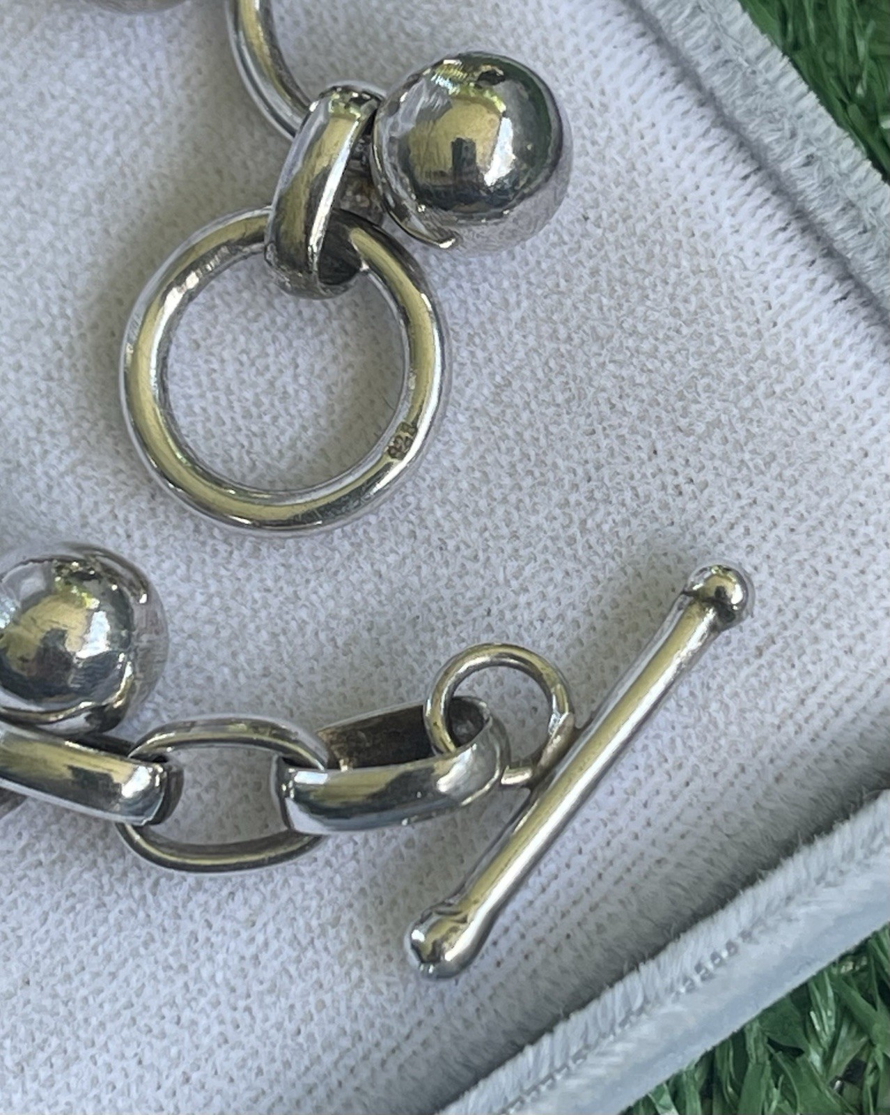 Vtg Marked 925 Sterling Silver DNA Vine Cha Cha Beads Toggle Clasp Bracelet 7.5”