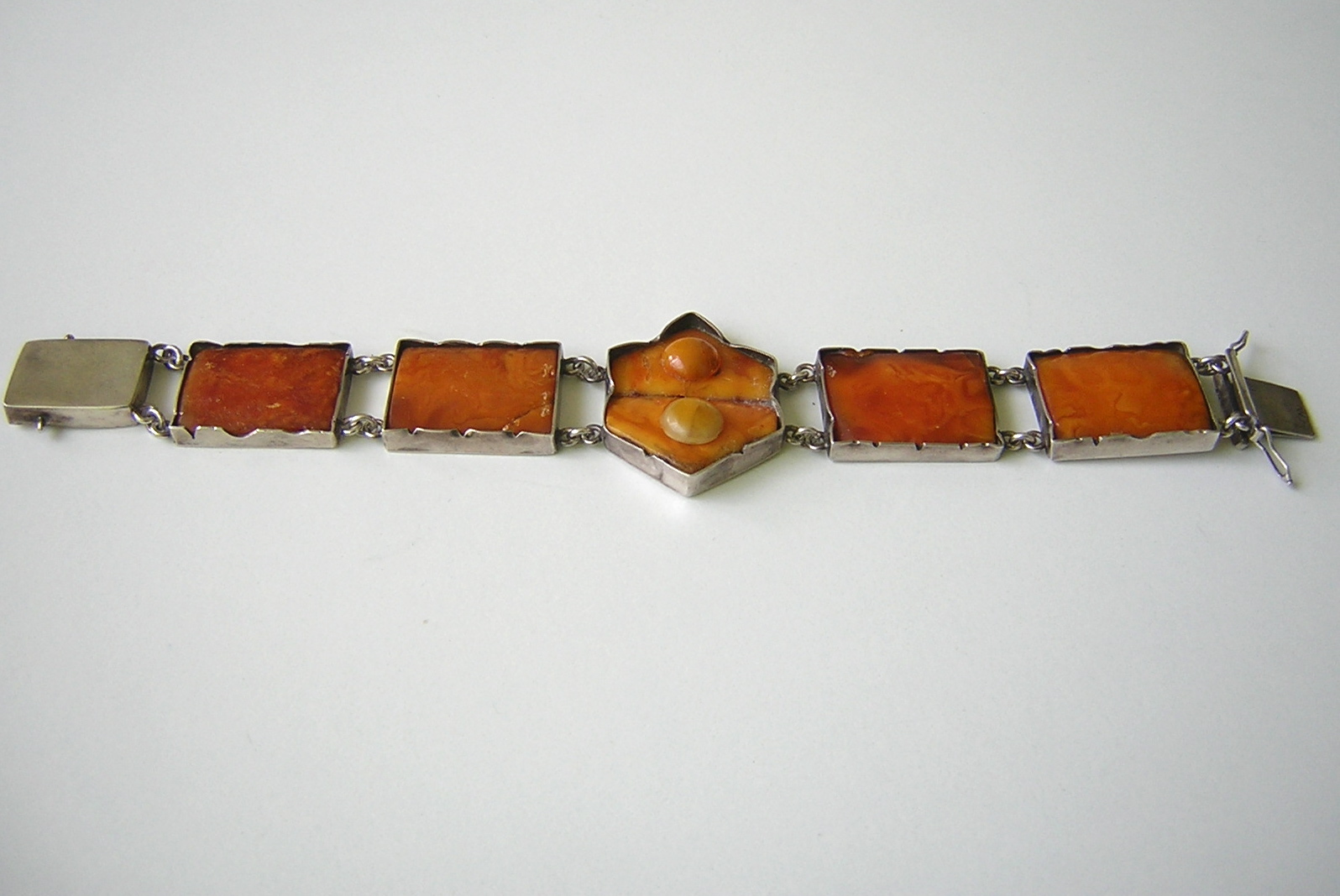 900 Silver Bracelet Amber Natural Amber Gingerbread 40.0 G Genuine Old Amber
