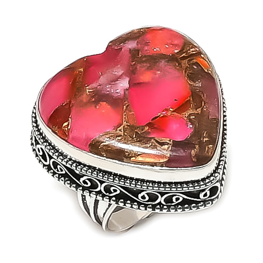Copper Red Coral Gemstone Handmade 925 Sterling Silver Jewelry Ring Size 9 s305