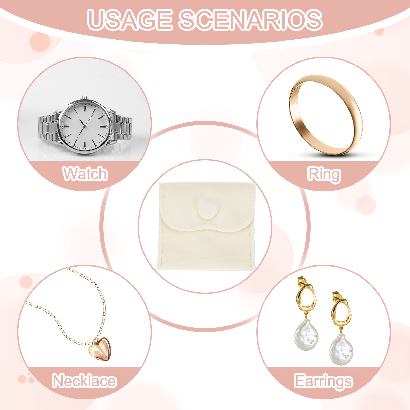 6 Pcs Velvet Jewelry Pouches Gift Bag with Snap Button (3″x3″/4″x4″/4″x5″) White