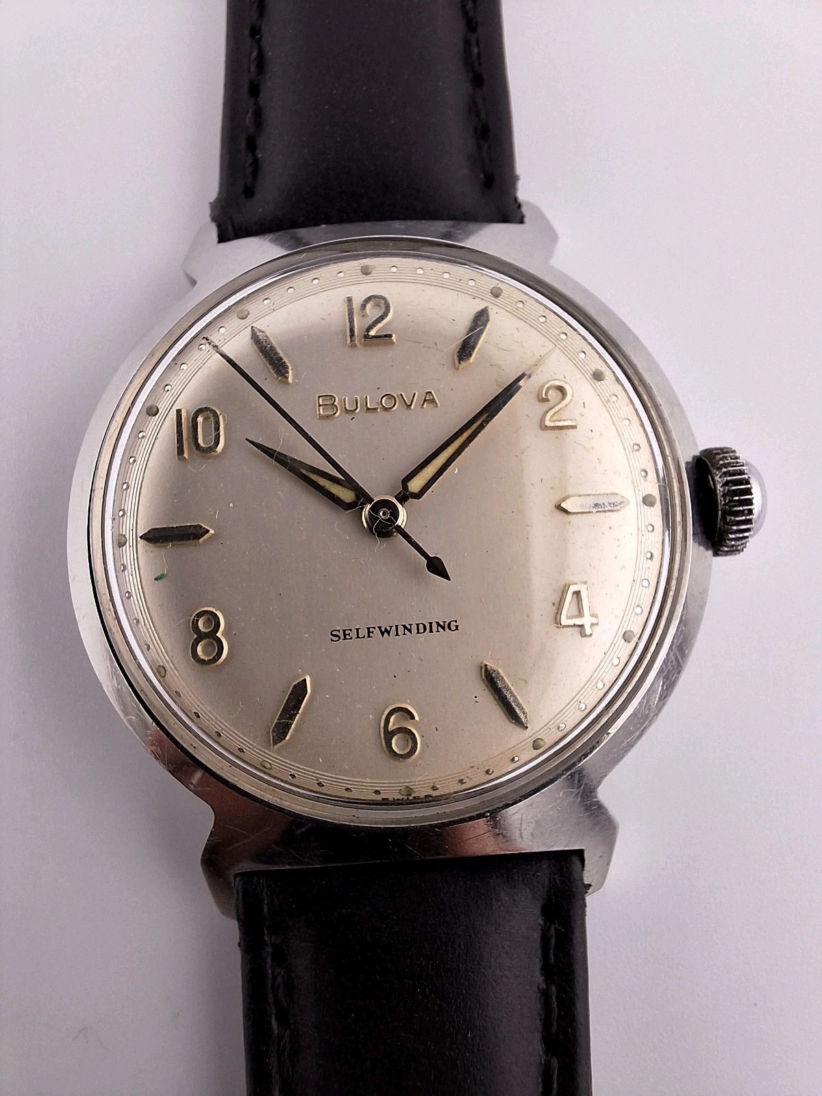 Mens Stainless Bulova 17j 1963 Horn Lug Jet Clipper Vintage M3 Antique Runs Deco