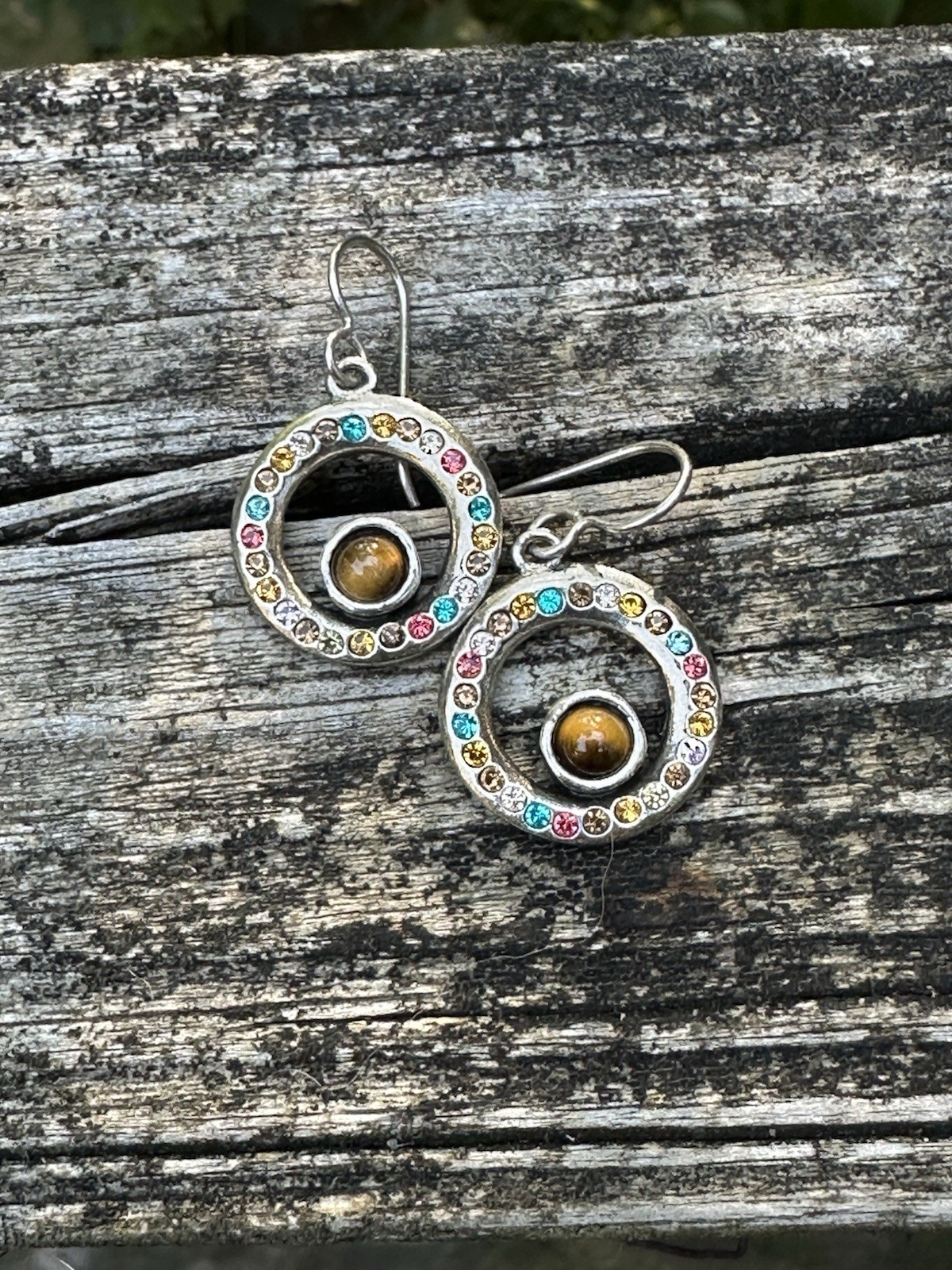 Patricia Locke Silver, Multi Color & Tigers Eye ‘05 Eddy Dangle Crystal Earrings