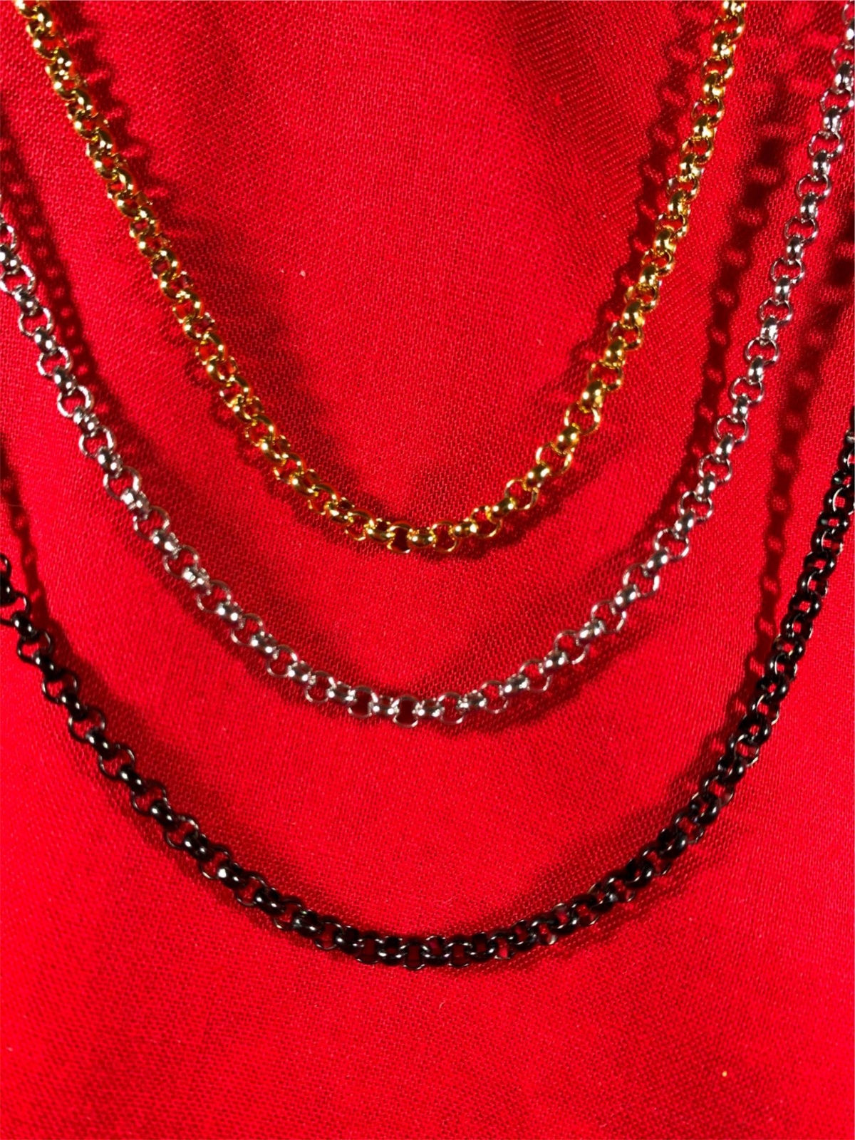42 INCH GOLD, SILVER,BLACK PLATED 3MM ROLO LINK STAINLESS STEEL CHAIN-USA SELLER