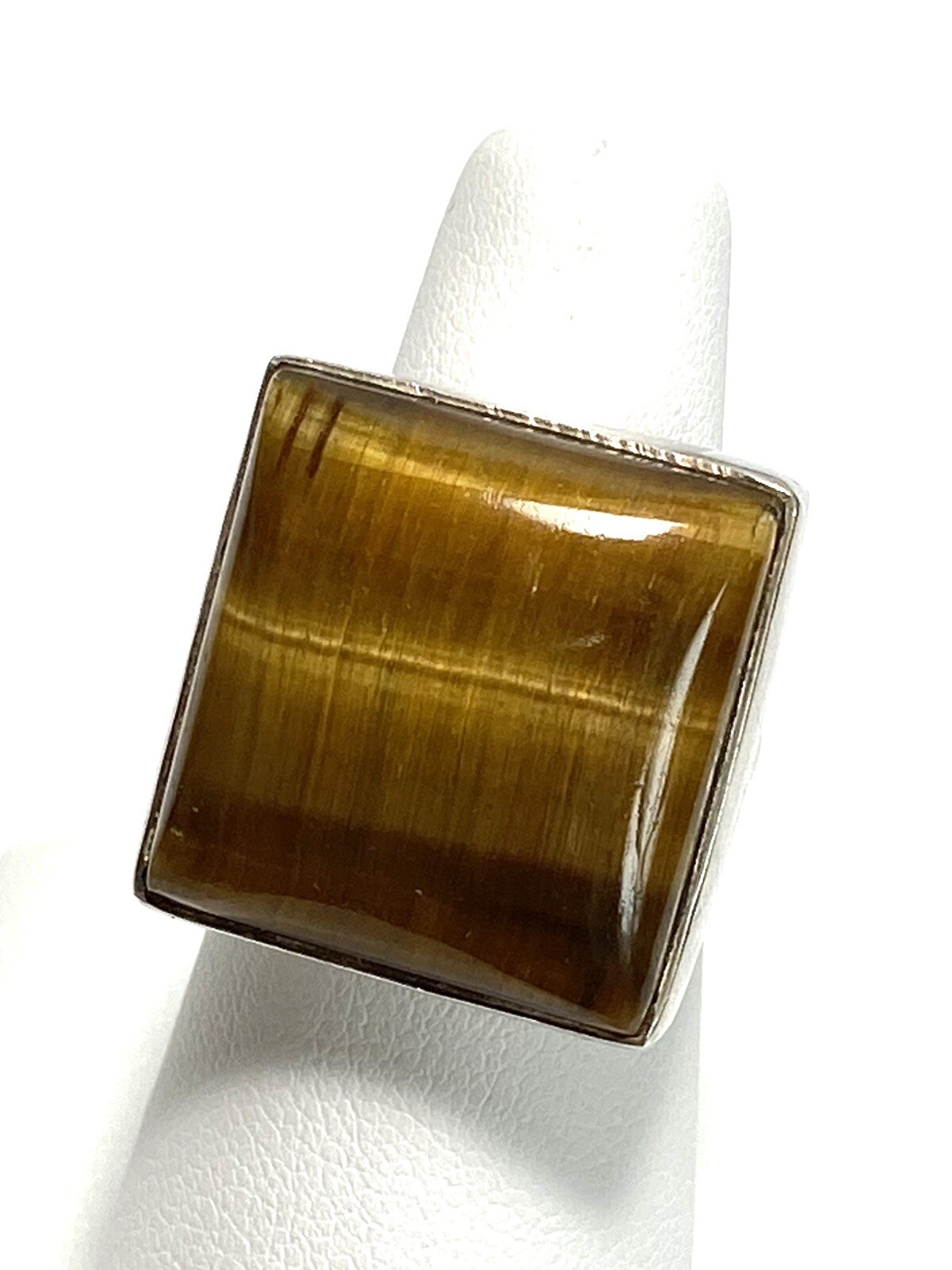 Tiger’s Eye 925 Artisan Native Ring Sterling Silver Size 7.25 Square 11.82g