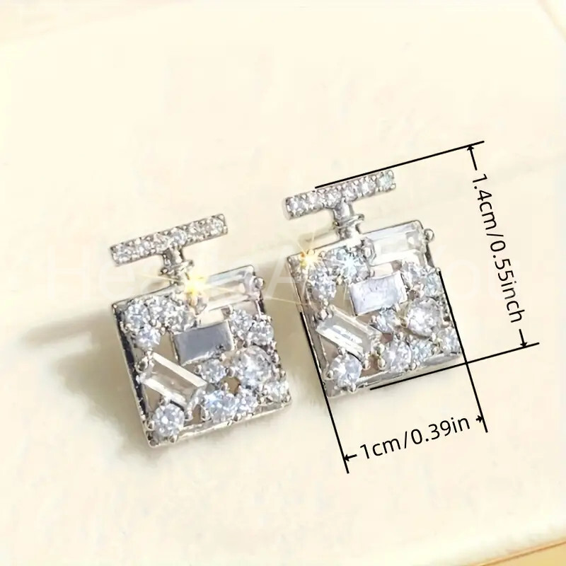 1ct Round Baguette Moissanite Square Geometric Stud Earring 9K White Gold Plated