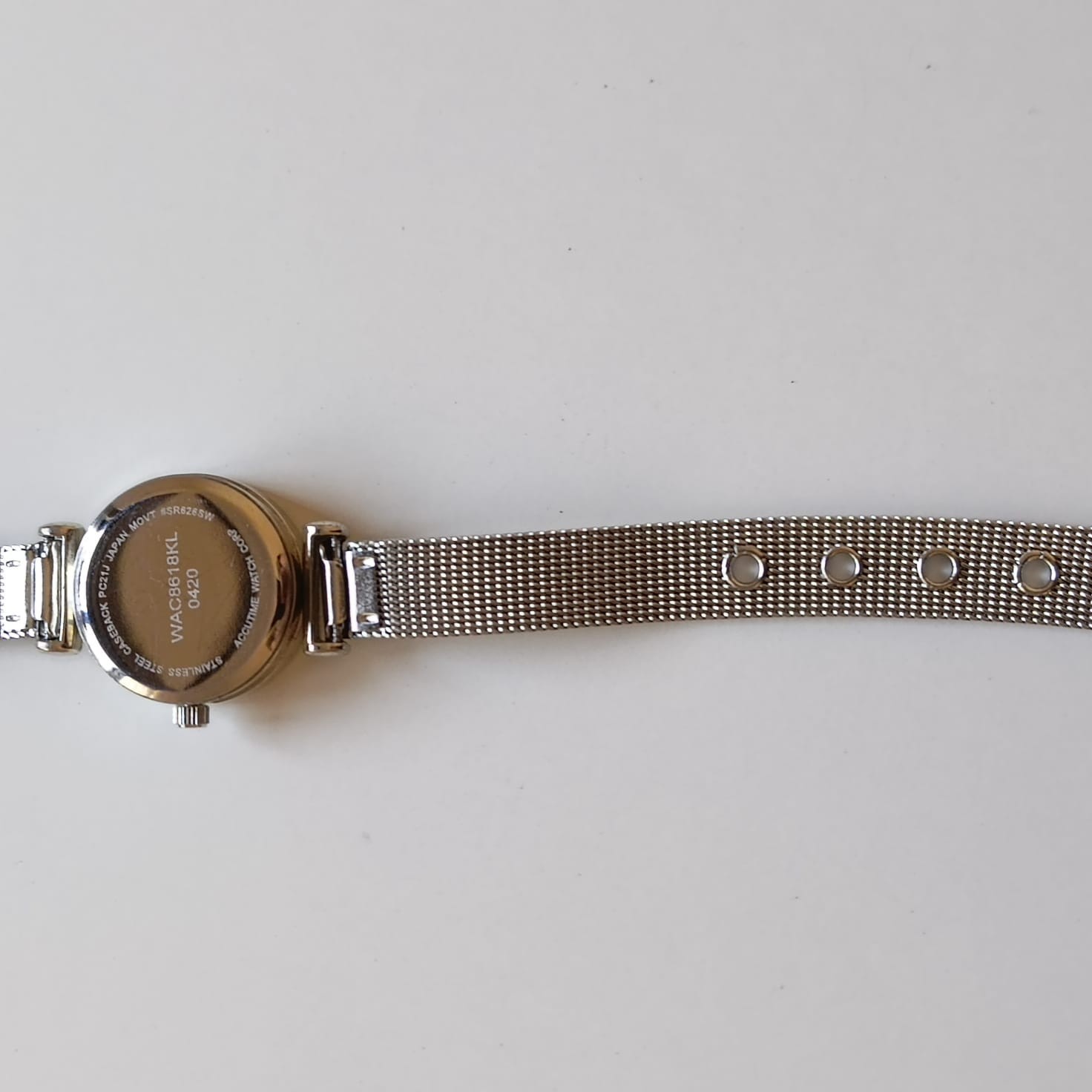 Accutime Women’s Silver Watch WAC8618KL Mother of Pearl Dial Rhinestones Mesh Ba