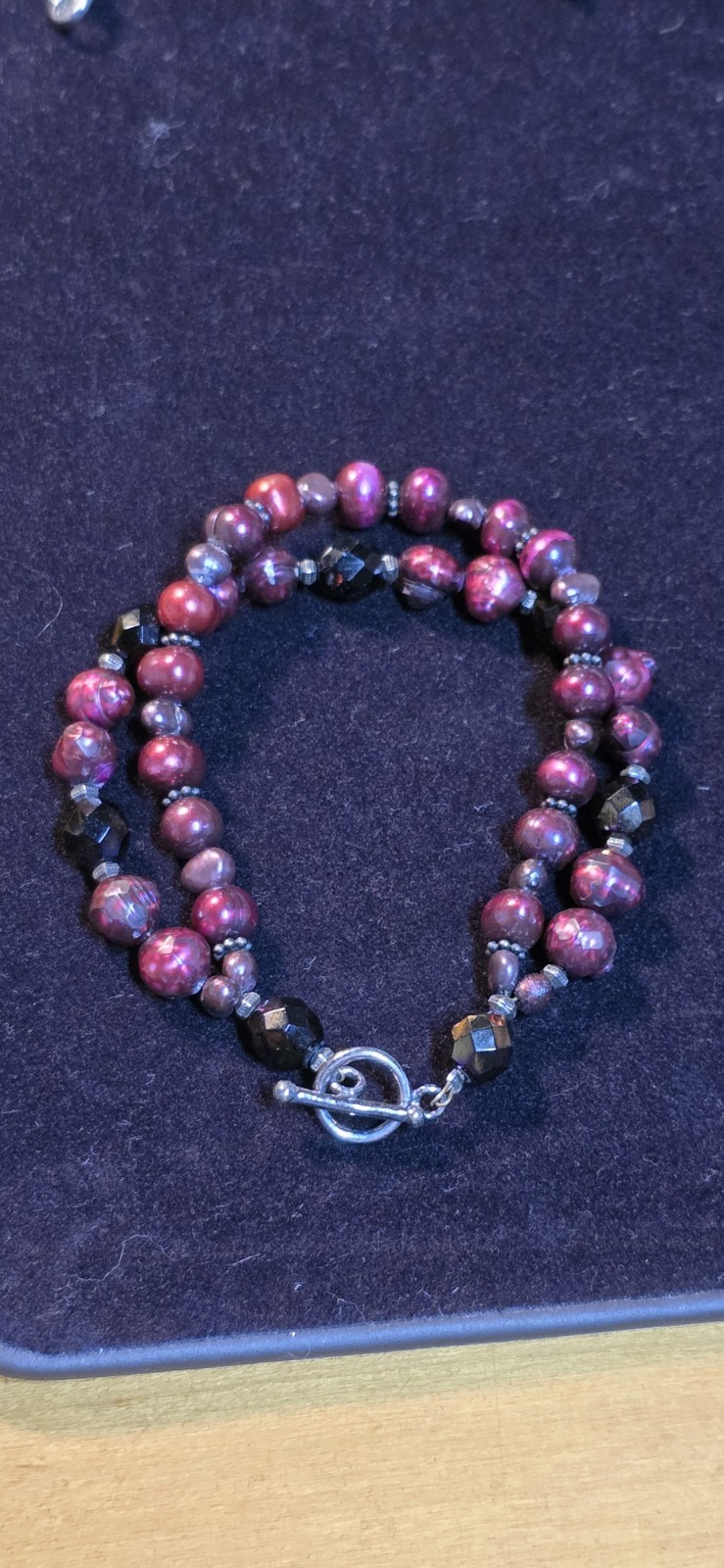 Sterling Silver 925 Burgundy Preals Dubble Strand Bracelet Toogel Clasp
