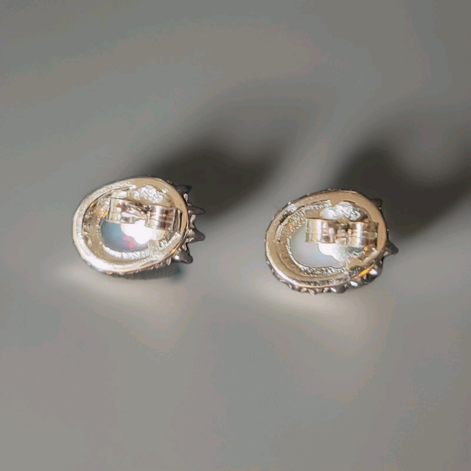 Natural Ethiopian Opal & Sapphire 925 Sterling Silver Post Earrings 1087
