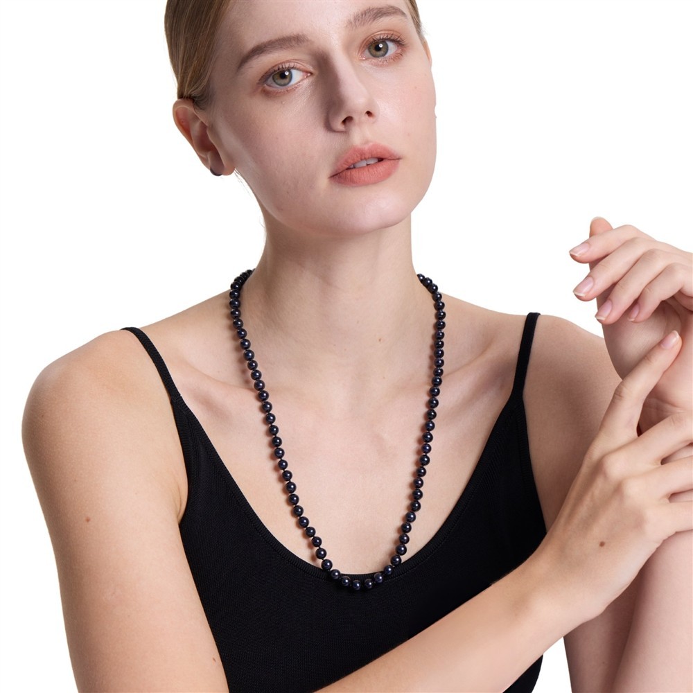 Long 24″ Inch ROUND 9-10mm Black Pearl Necklace Genuine Cultured Freshwater