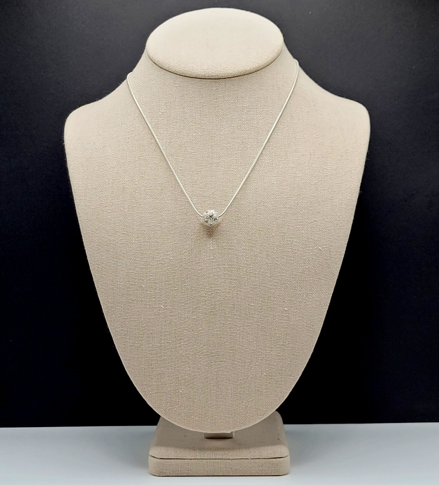 Disco Ball Glitter Sphere Feminine Elegant Style Silver Tone Pendant Necklace