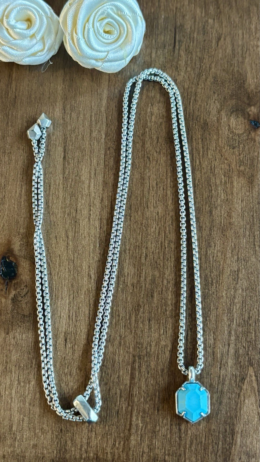 Kendra Scott ~ Teo ~ Turquoise Pendant with Silver Tone Adjustable Slider Chain