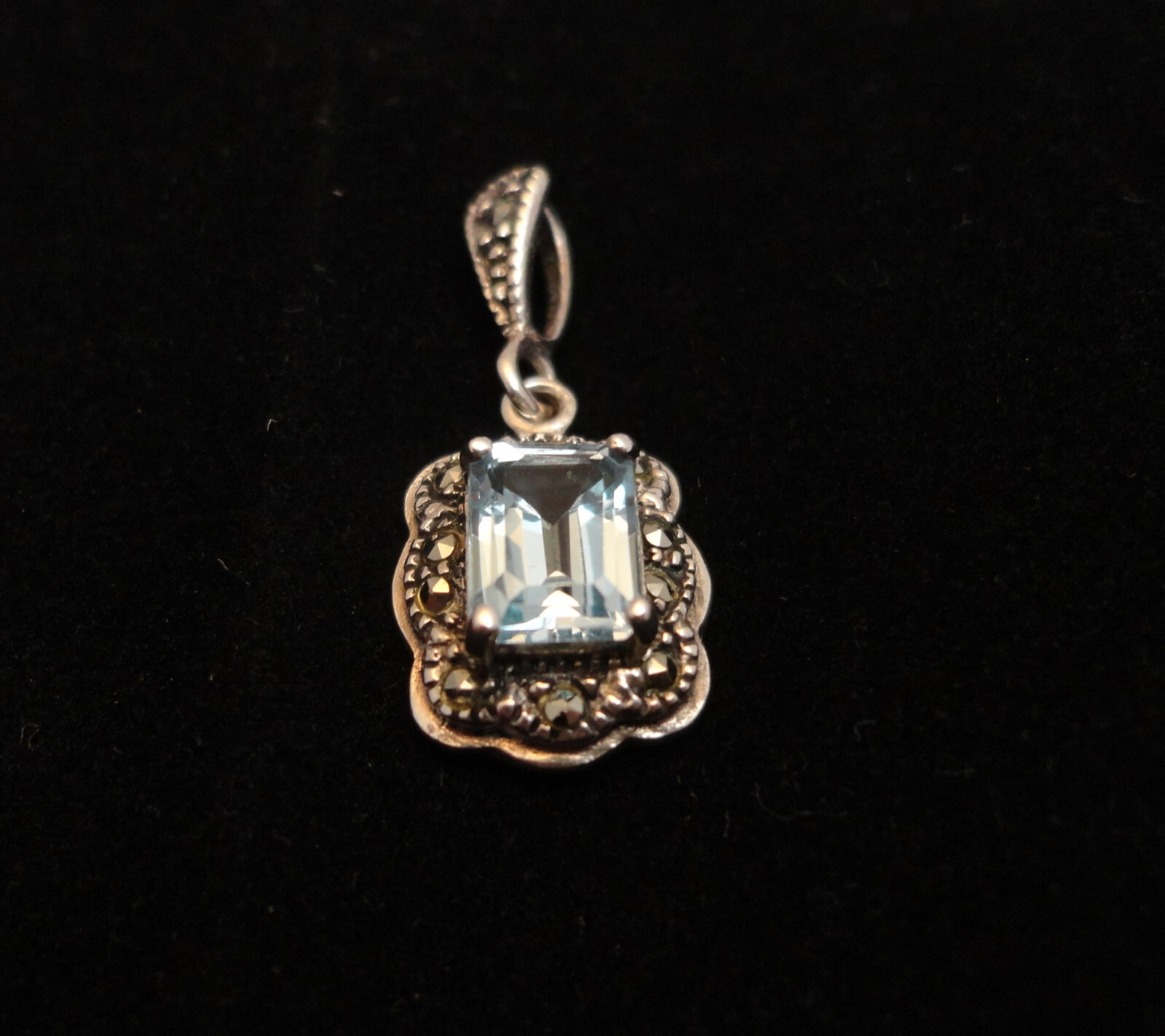 Emerald Cut Aquamarine and Diamond Accent Pendant in Sterling Silver