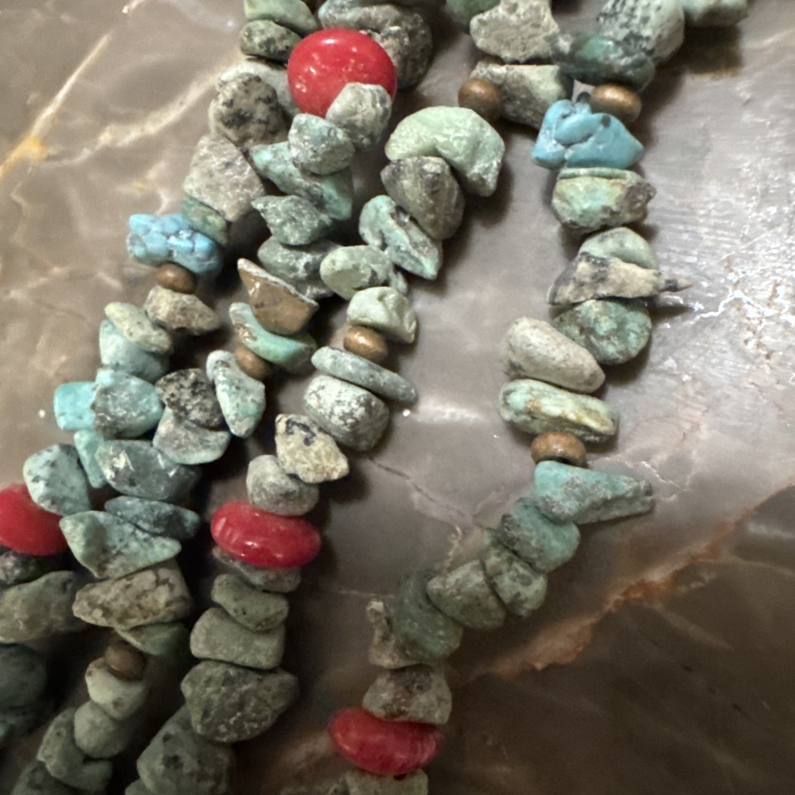 Rustic Turquoise Red Cora Double Stranded Necklace
