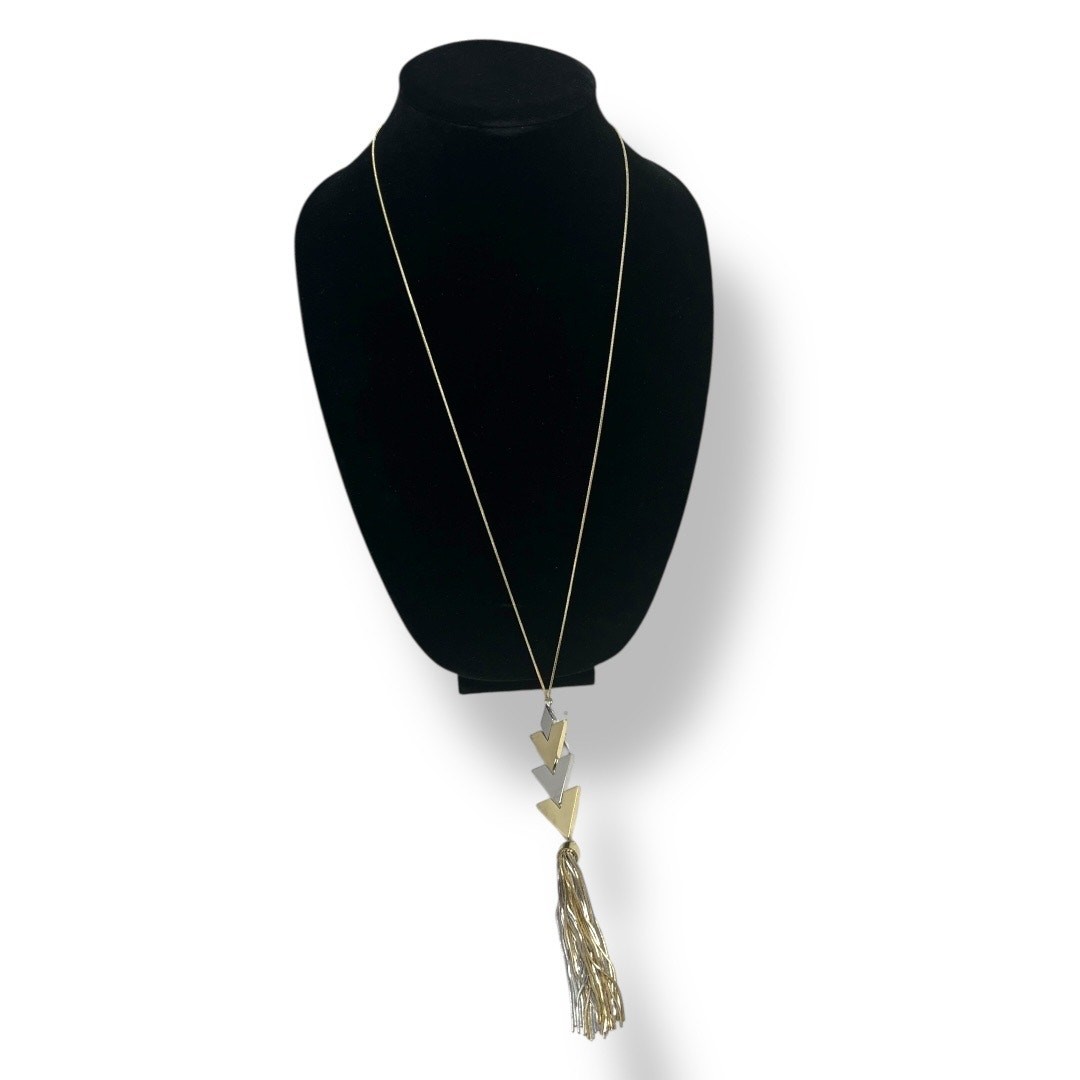 White House Black Market Gold & Silver ToneChevron Tassel Necklace 18” NWT