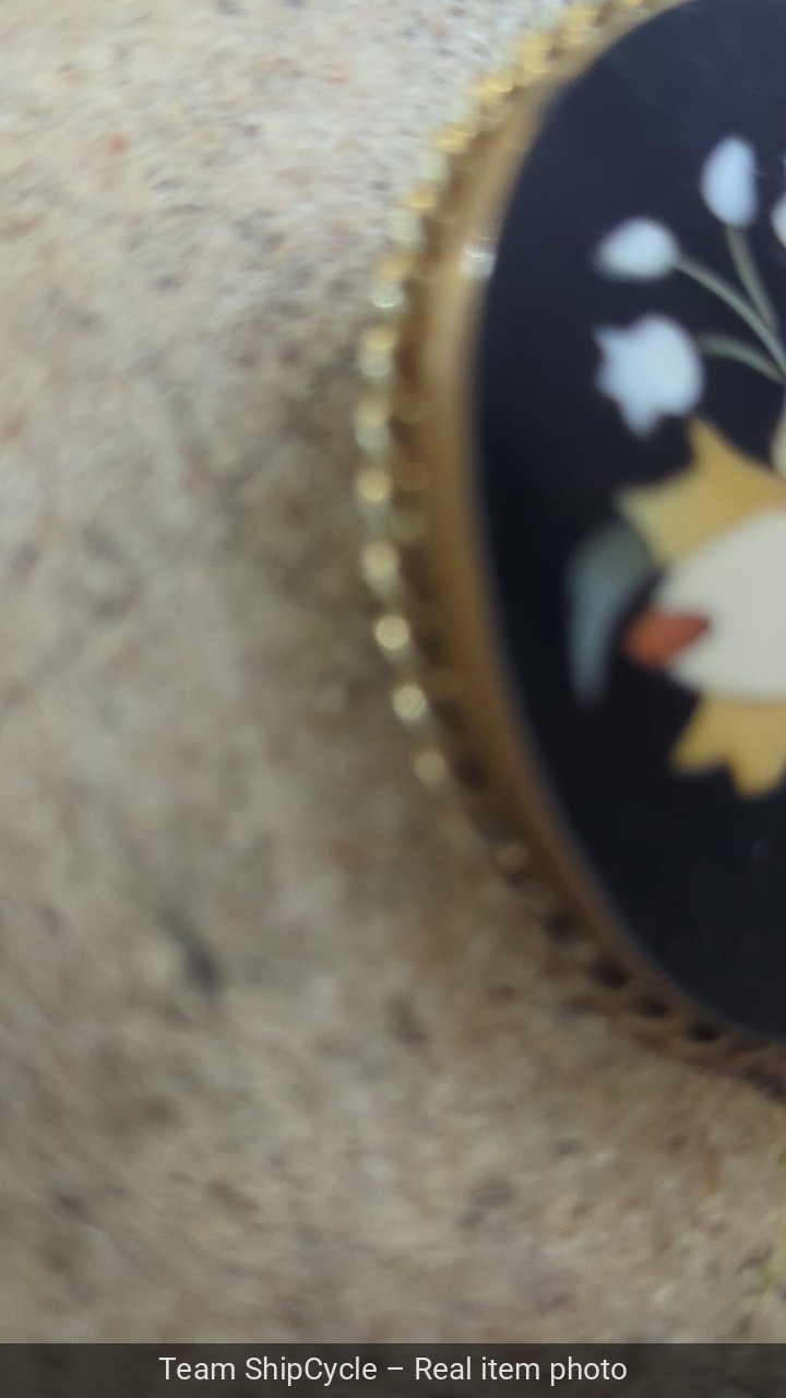 Vintage Gold Tone Floral Inlay Pietra Dura Brooch G2U