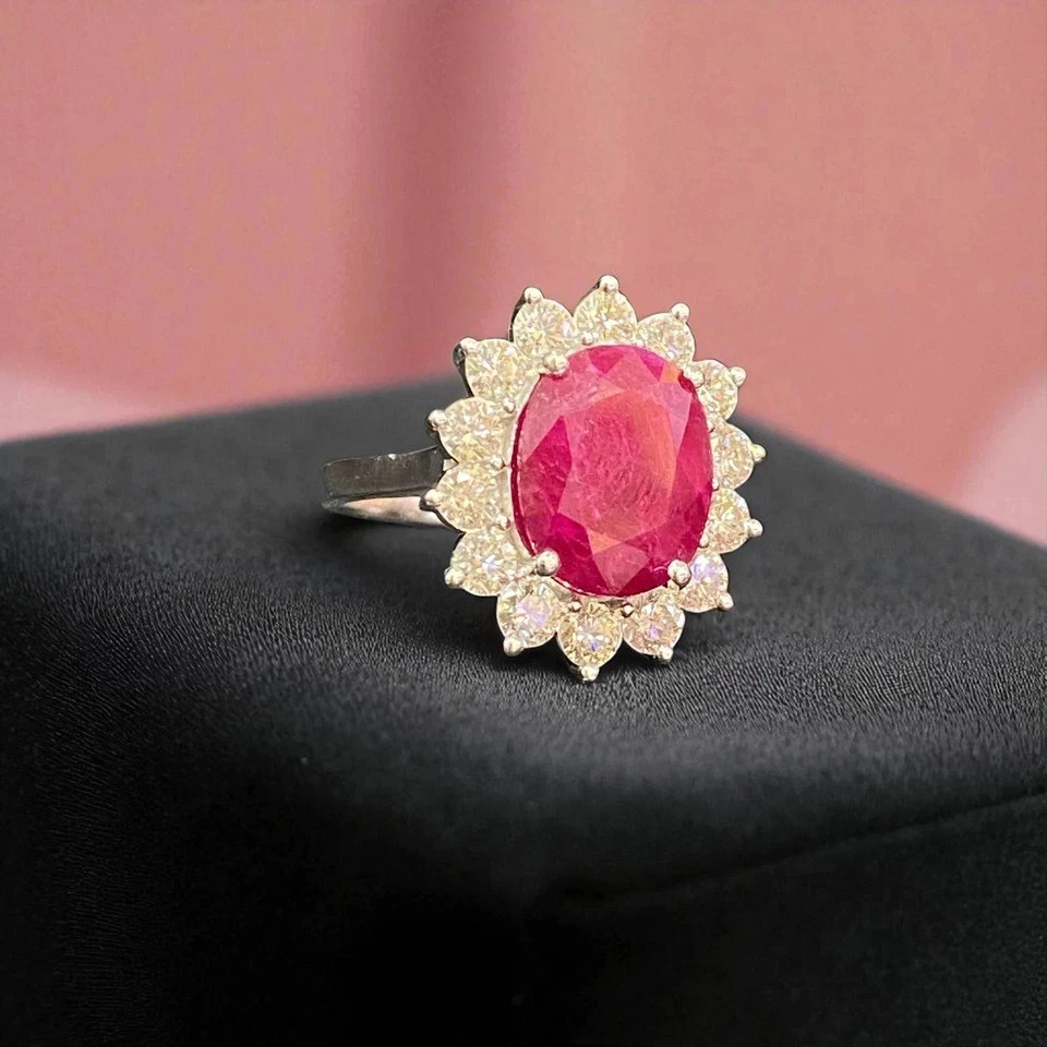 GLI Certified 4.24 Ct Oval Natural Ruby Diamond Wedding Ring 950 Platinum 6 7 8