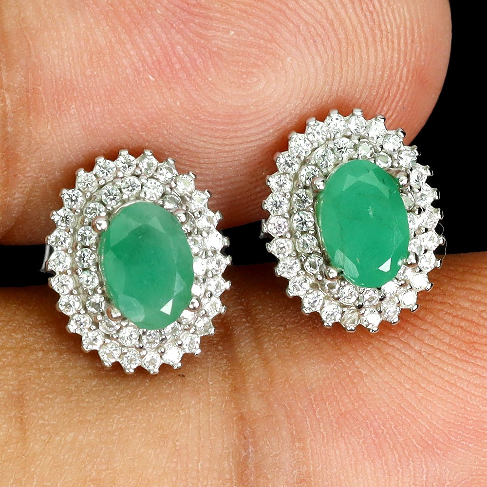 925 Sterling Silver Earrings Oval Emerald 6x4mm Natural Gemstone Jewelry