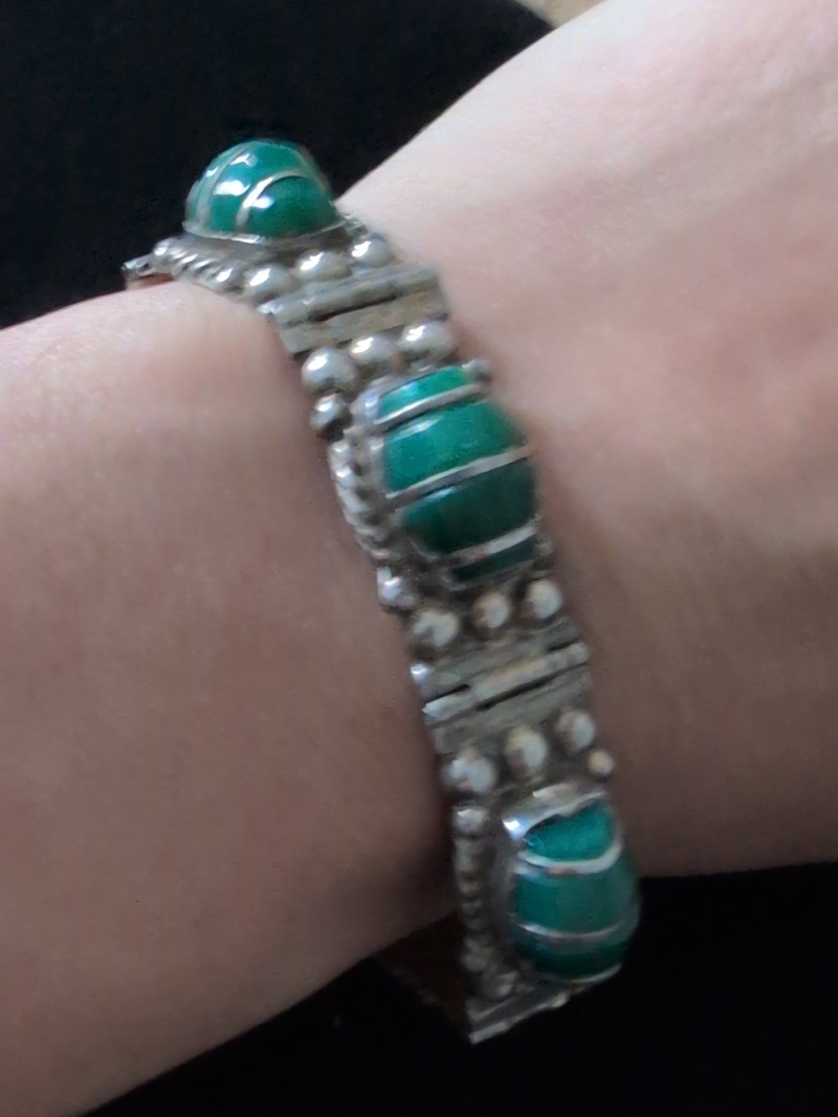 HEAVY 30G Vintage Sterling 925 Handcrafted Deep Green Onyx