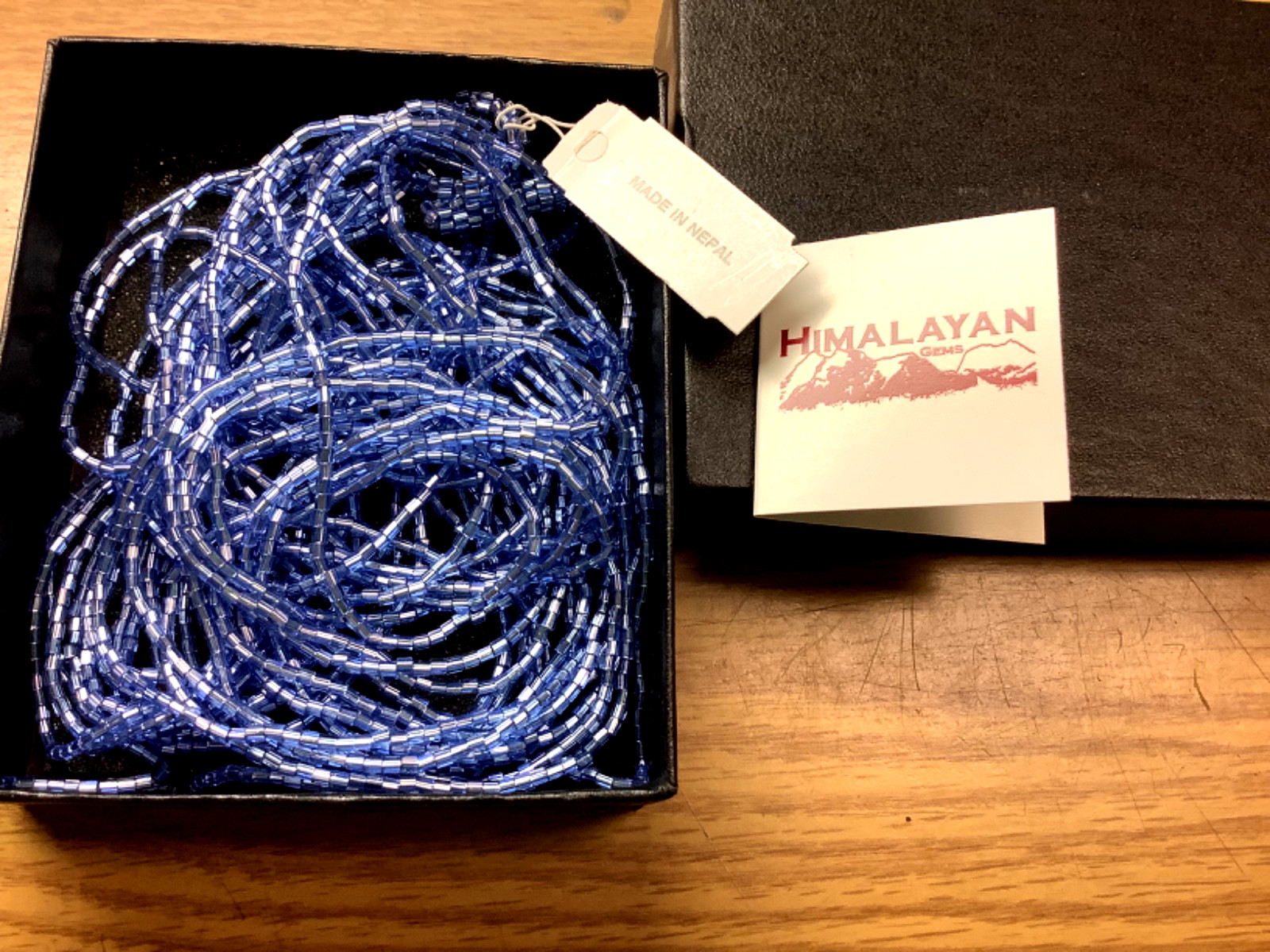 New Himalayan Gems Made In Nepal Beaded 6 Strand Blue Necklace w/ Beaded Clasp