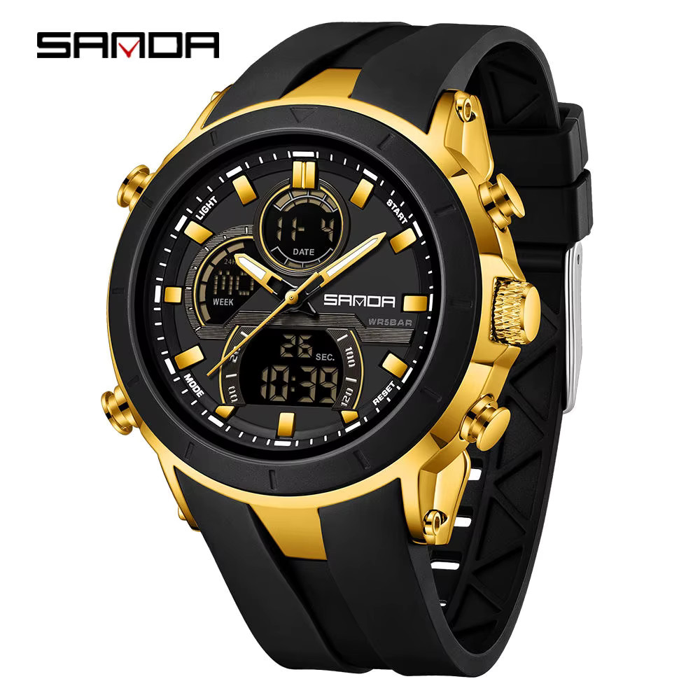 SANDA 6279 Hot Sale Digital Watch for Man Dual Display Large Dial Auto Date Lumi