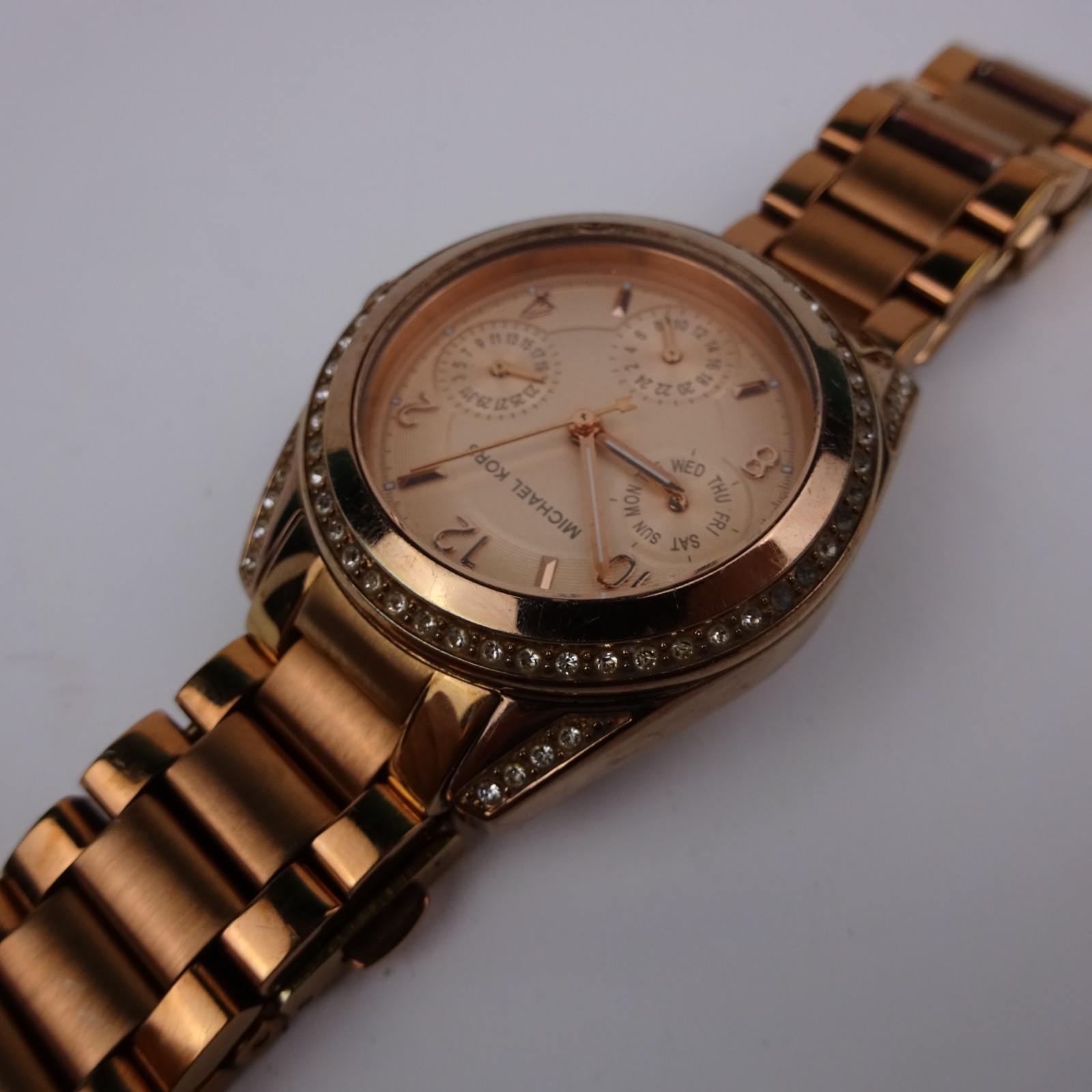 Michael Kors MK5613 Rose Gold Tone Day Date Gem Set VERY SMALL SIZE 15.5cm