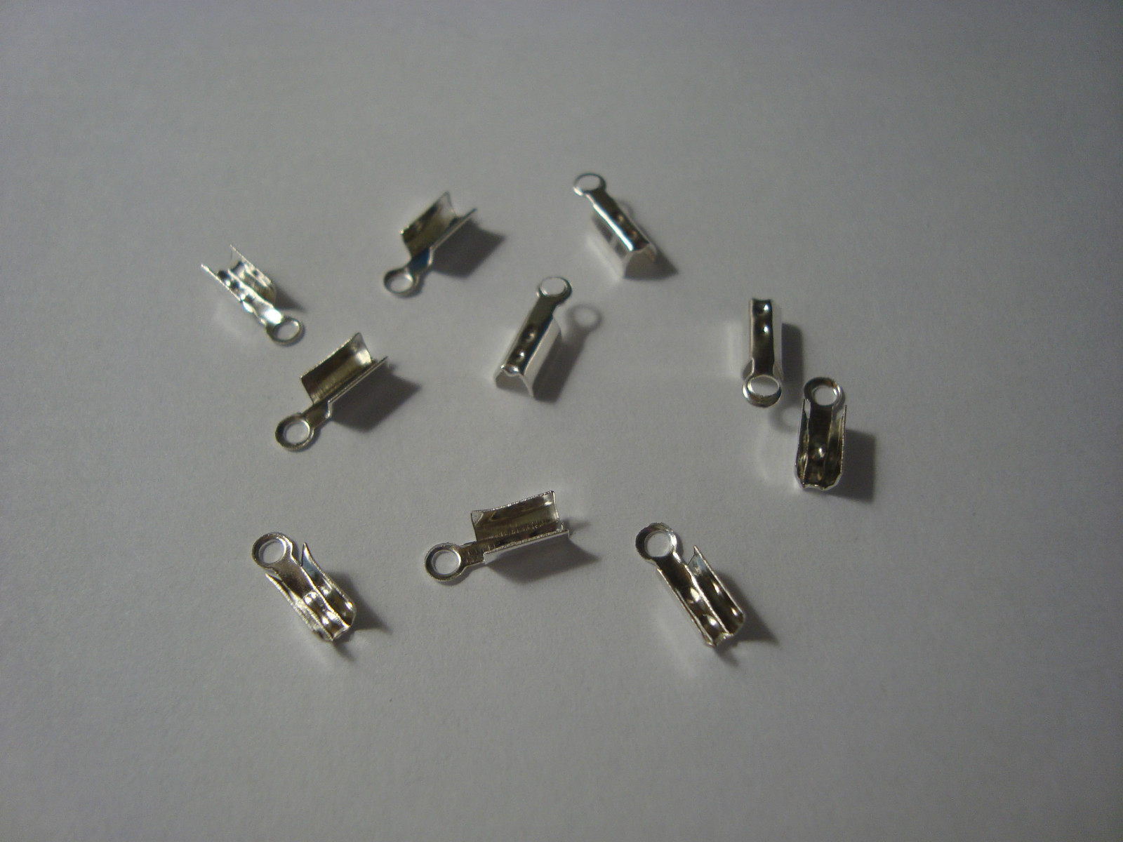 Silver end crimp necklace fastener closure end cap fold style fits 2mm cord 20pc
