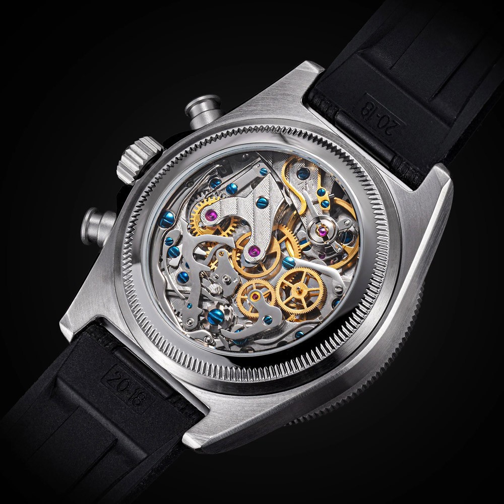 Seestern S443 Mechanical Chronograph Steel Black Pink Rubber Sapphire Men’s Watch