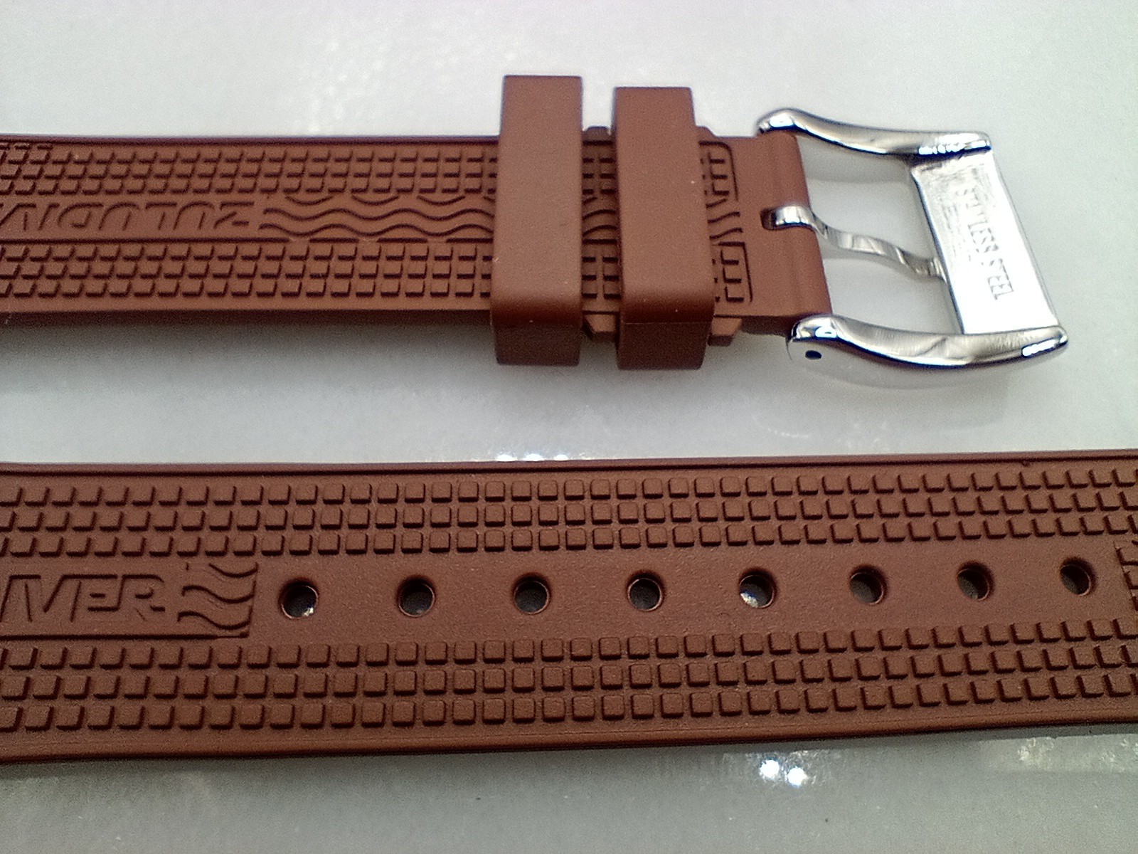 New 20mm Watchgecko Zuludiver HNBR Rubber Watch Strap Brown Quick Release 6B428