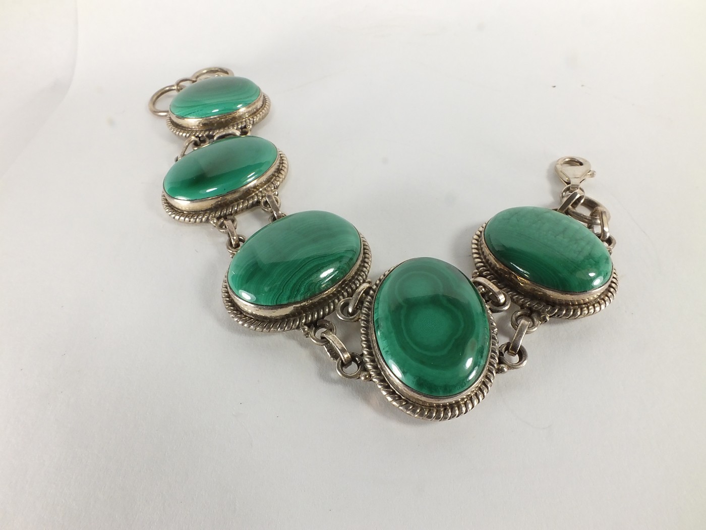 Natural Malachite Gemstone Crystal Bracelet (EA5490) 925 silver bezel cabochon