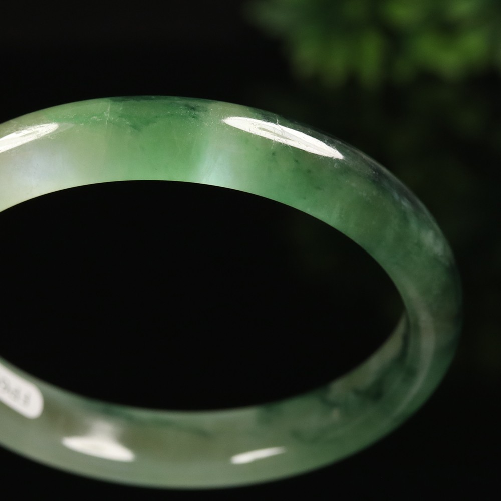 61mm White Emerald Green Jadeite Jade Bangle Bracelet Burma Jade Bangle A-13957