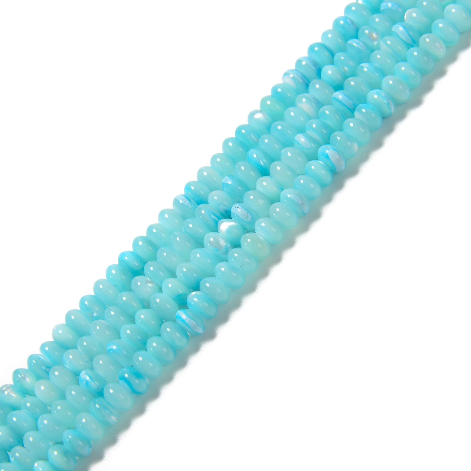 Aqua Blue MOP Shell Smooth Rondelle Beads Size 3x4mm 4x6mm 5x8mm 15.5”Strd