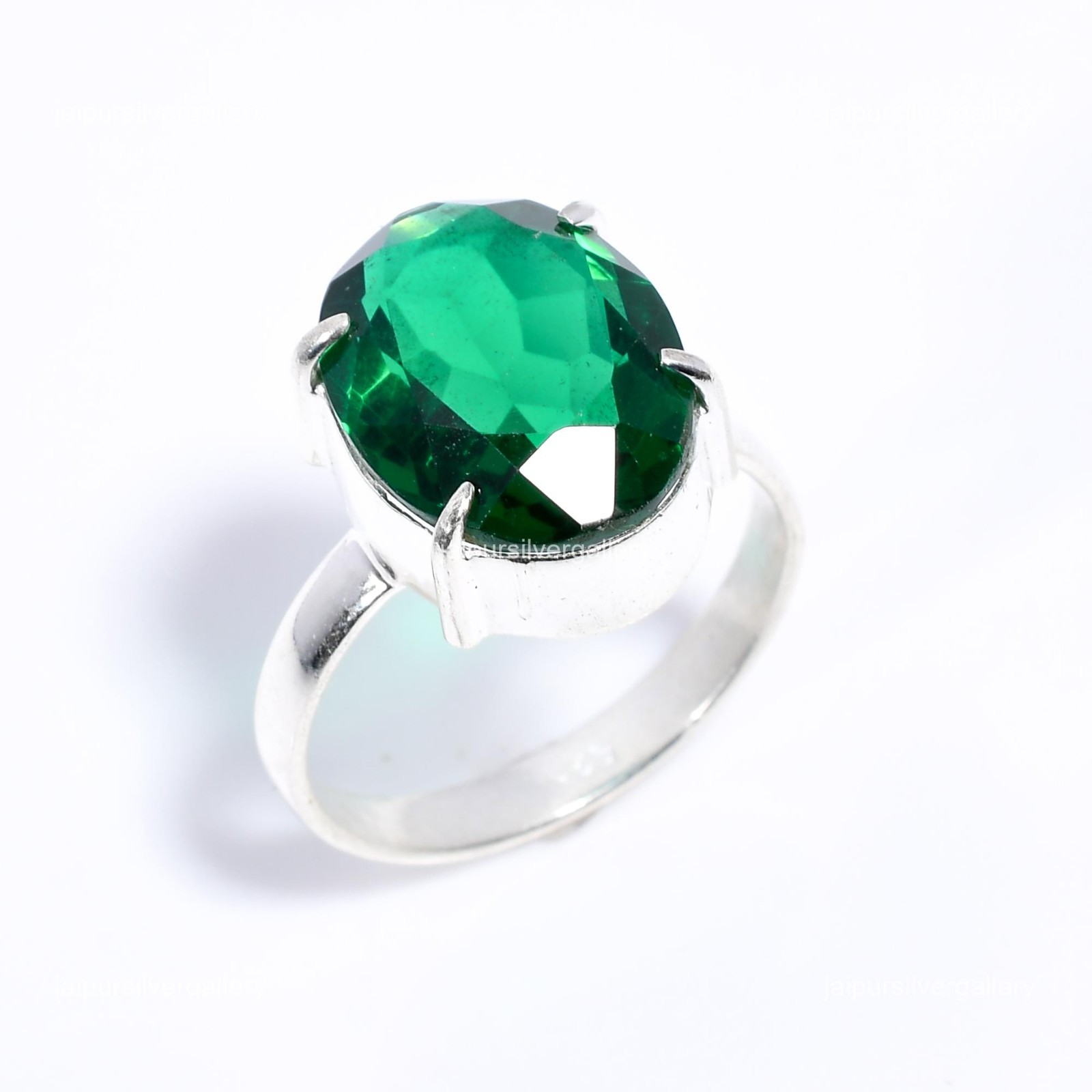 Sterling Silver Emerald Stone Dainty Statement Stackable Ring Jewelry Size 10