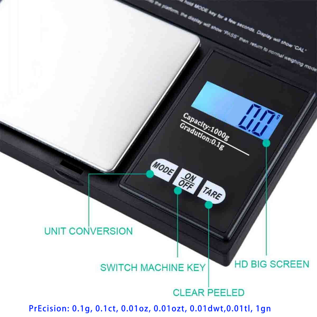 Digital Scale 1000g x 0.1g Jewelry Gold Silver Coin Gram Pocket Size Herb Grain