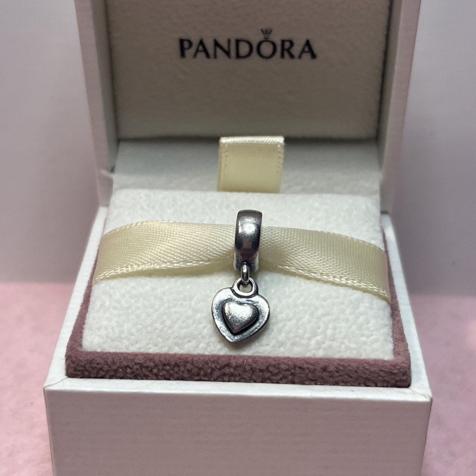 138B NWOT AUTH PANDORA SS DOUBLE HEART DANGLE #790373 RETIRED!
