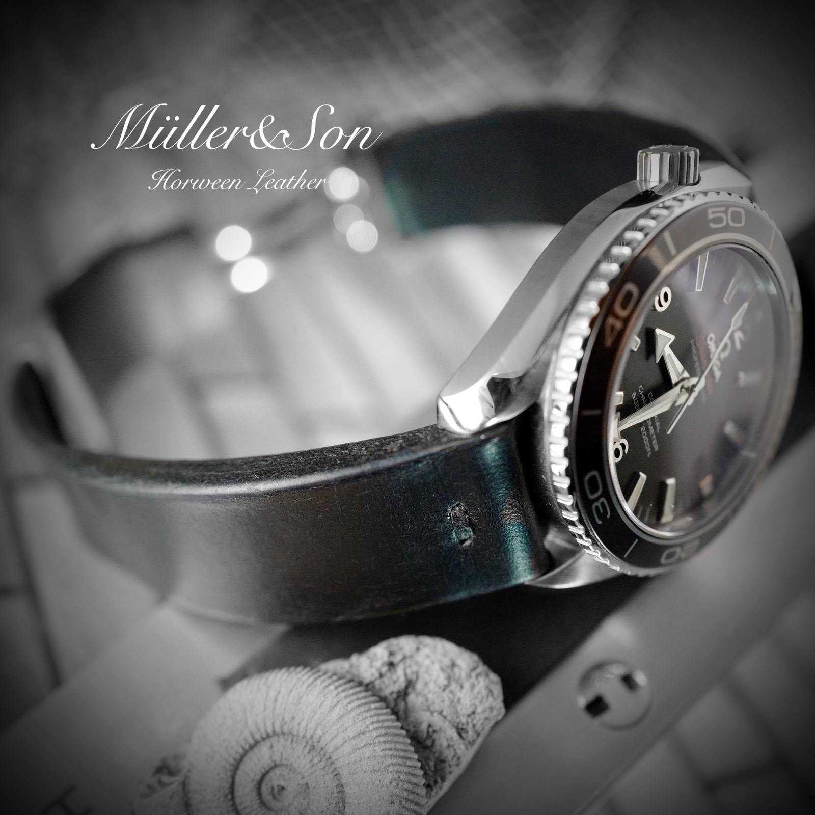 Müller&Son Horween Leather 20mm Black Watch Strap for Omega with “Snake Bites”