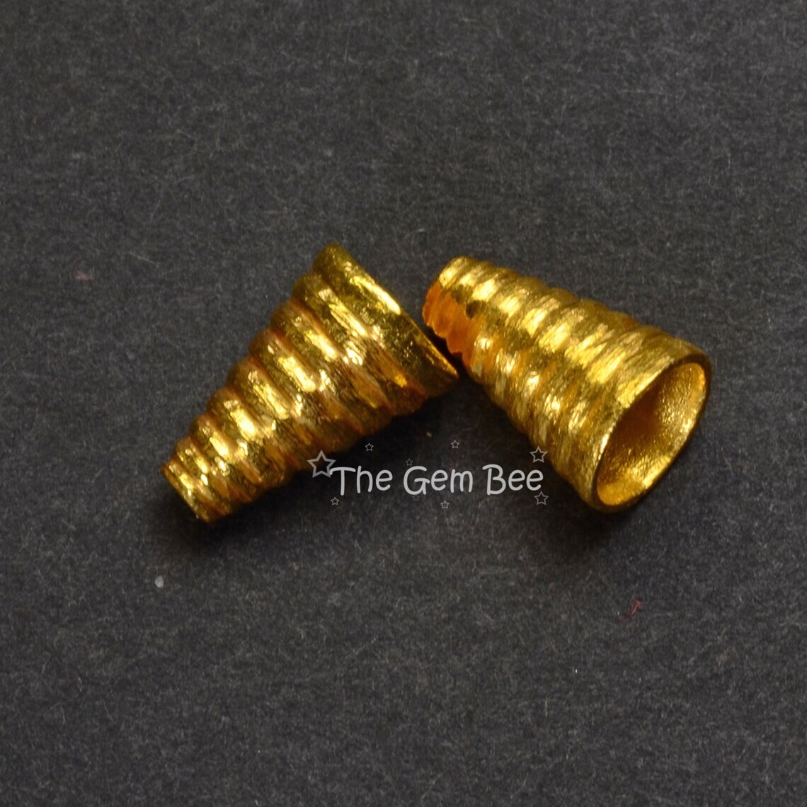 6.5mmx10.2mm 18k Solid Yellow Gold Cone Bead Cap Finding PAIR