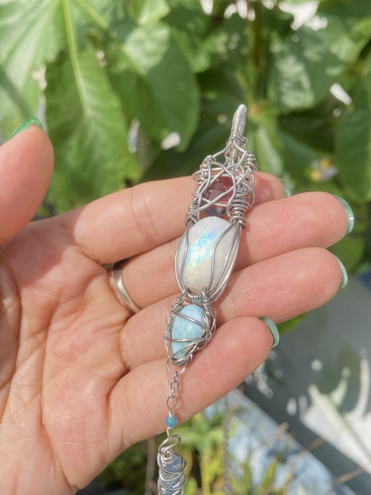 Rainbow Moonstone, Larimar & Kyanite Necklace Amethyst & Blue Apatite Steel