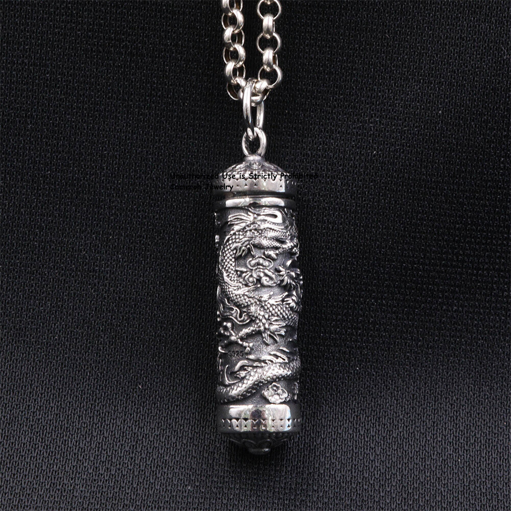 Solid S925 Sterling Silver Men Women Lucky Pillar Pendant 14-15g 50*11mm