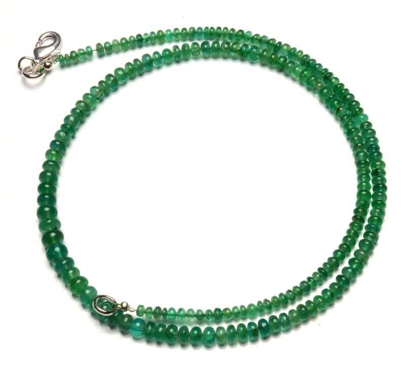Natural Russian Emerald Smooth Rondelle Gemstone Bead Handmade Necklace 18″ Gift