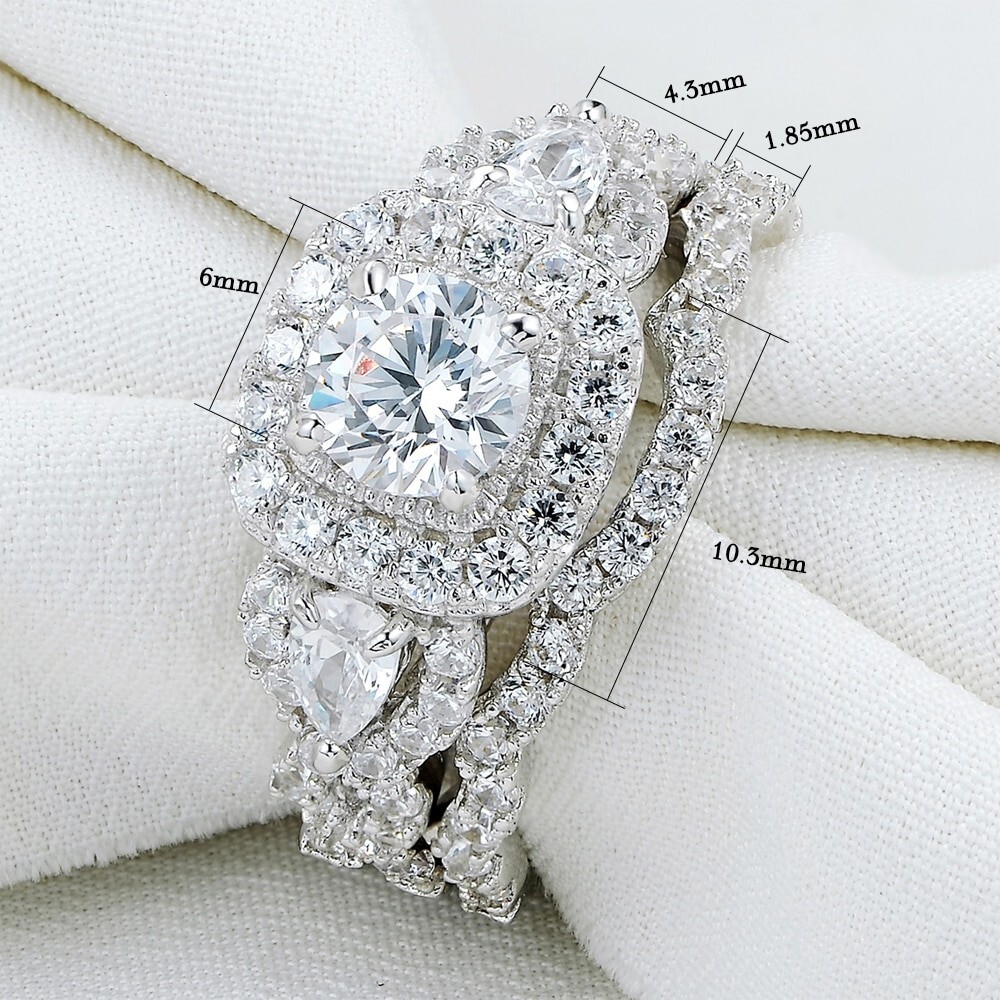 2.4 Ctw Wedding Ring Set. Round Cut Wedding Ring Solid 925 Silver NEW Simulated