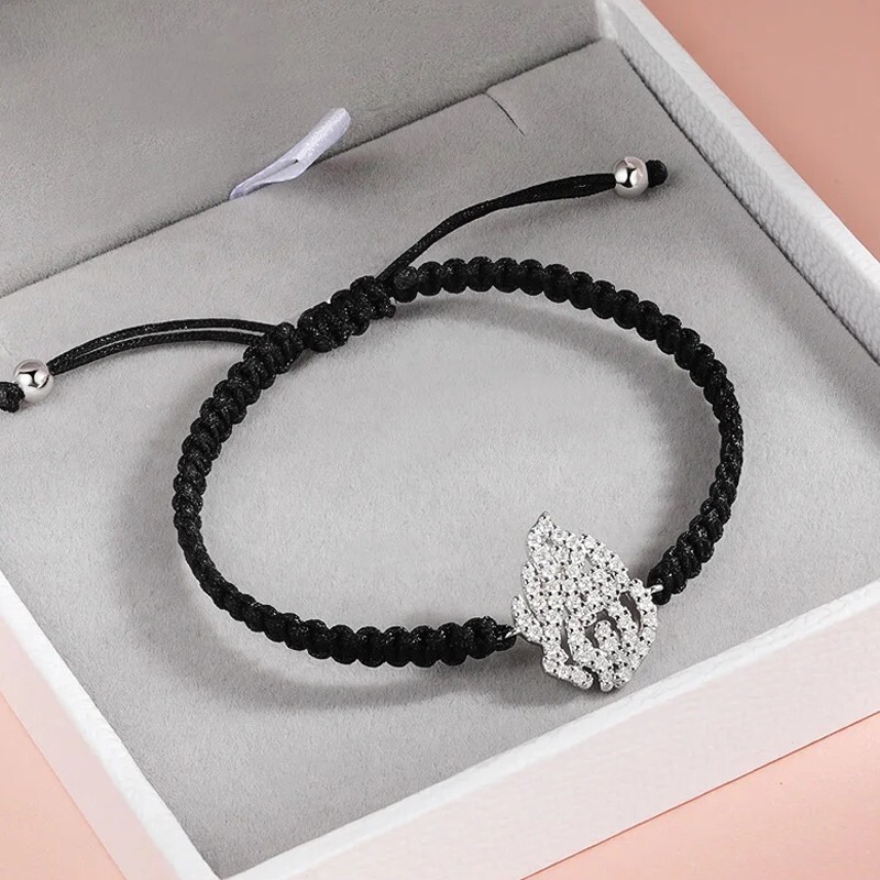 Real Round Moissanite Adjustable Braided-Rope Bracelet Chain 925 Sterling Silver