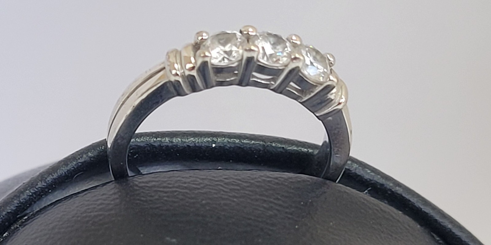 “DQ” Diamonique – Sterling Silver 3-stone CZ ring