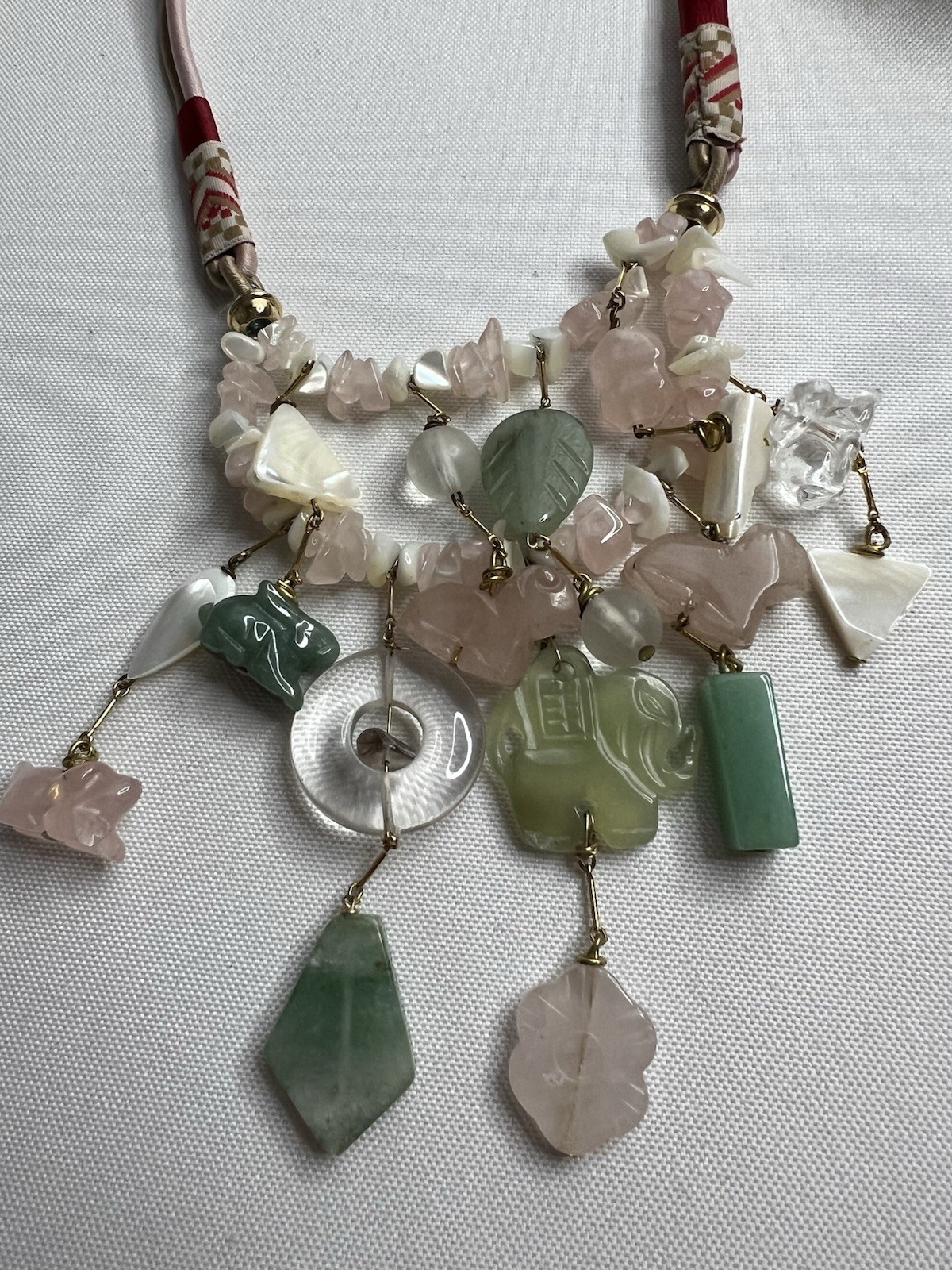 Vintage Asian Jade Rose Quartz Carved Beaded Necklaces Bracelet Jewelry Lot 7pcs