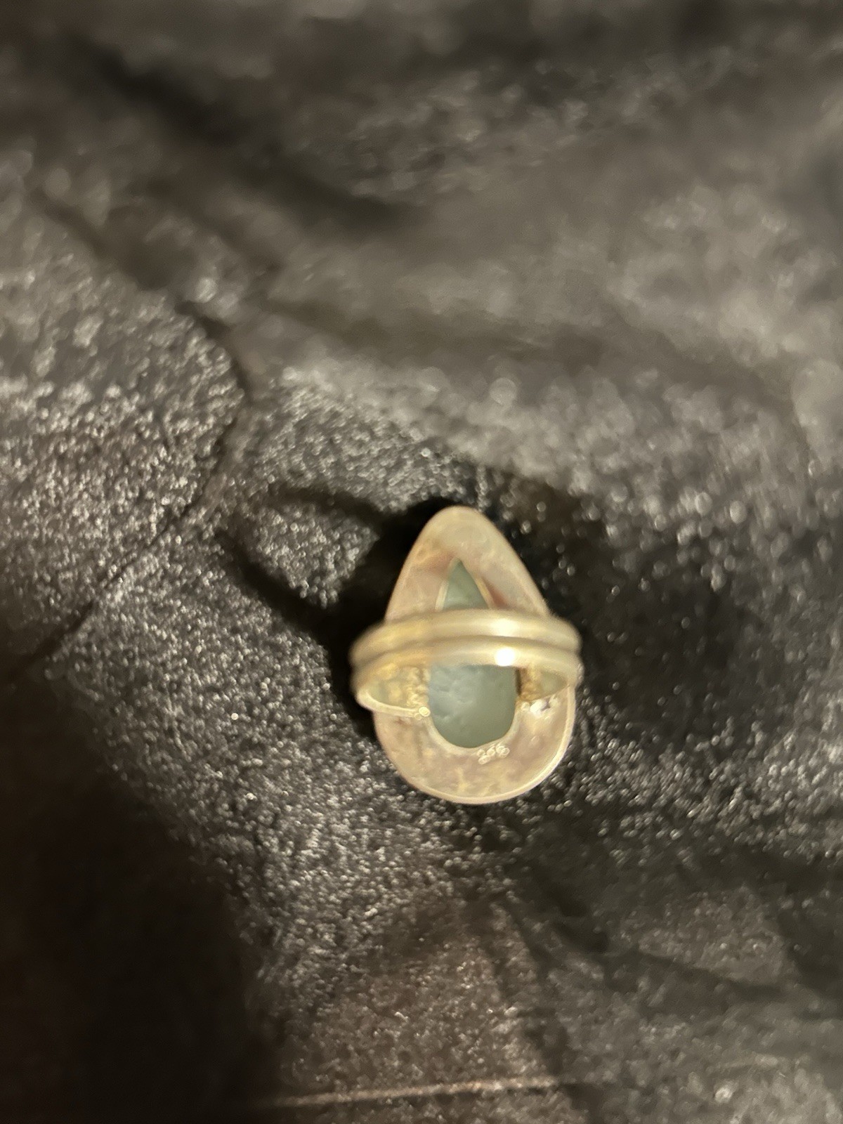 925 Silver Vintage Bezel-Set Green Teardrop Cabochon Stackable Ring Size 7 1/2