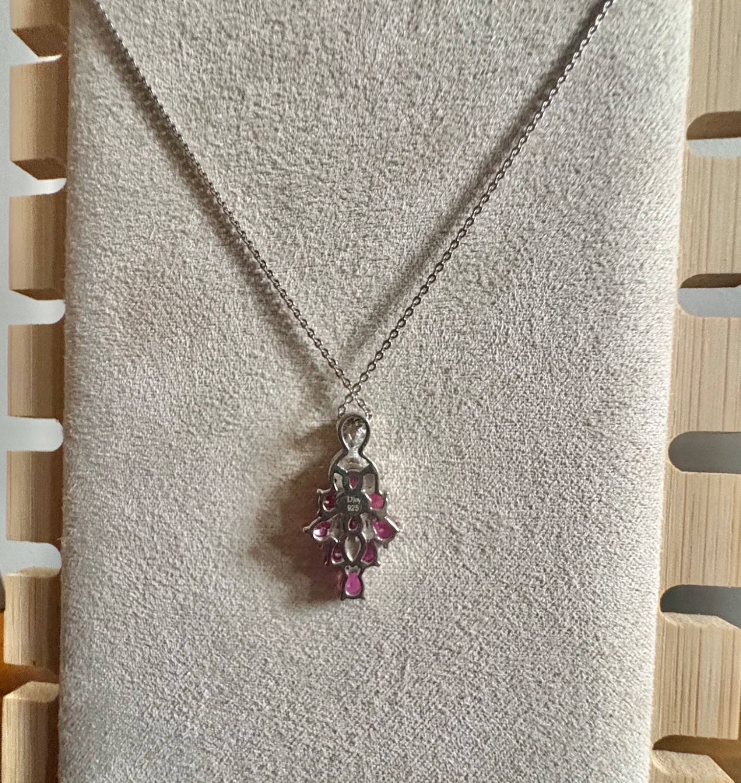 Premium Mozambique Ruby, White Zircon Cluster Pendant Necklace-20 in.(1.90 ctw.)